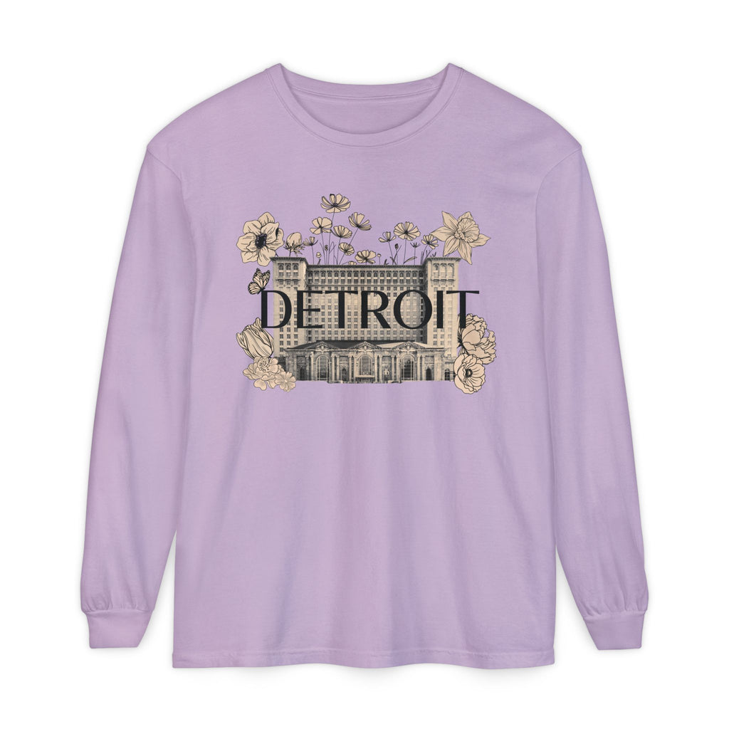 Beautiful Detroit Vintage Floral Train Station Long Sleeve T-Shirt