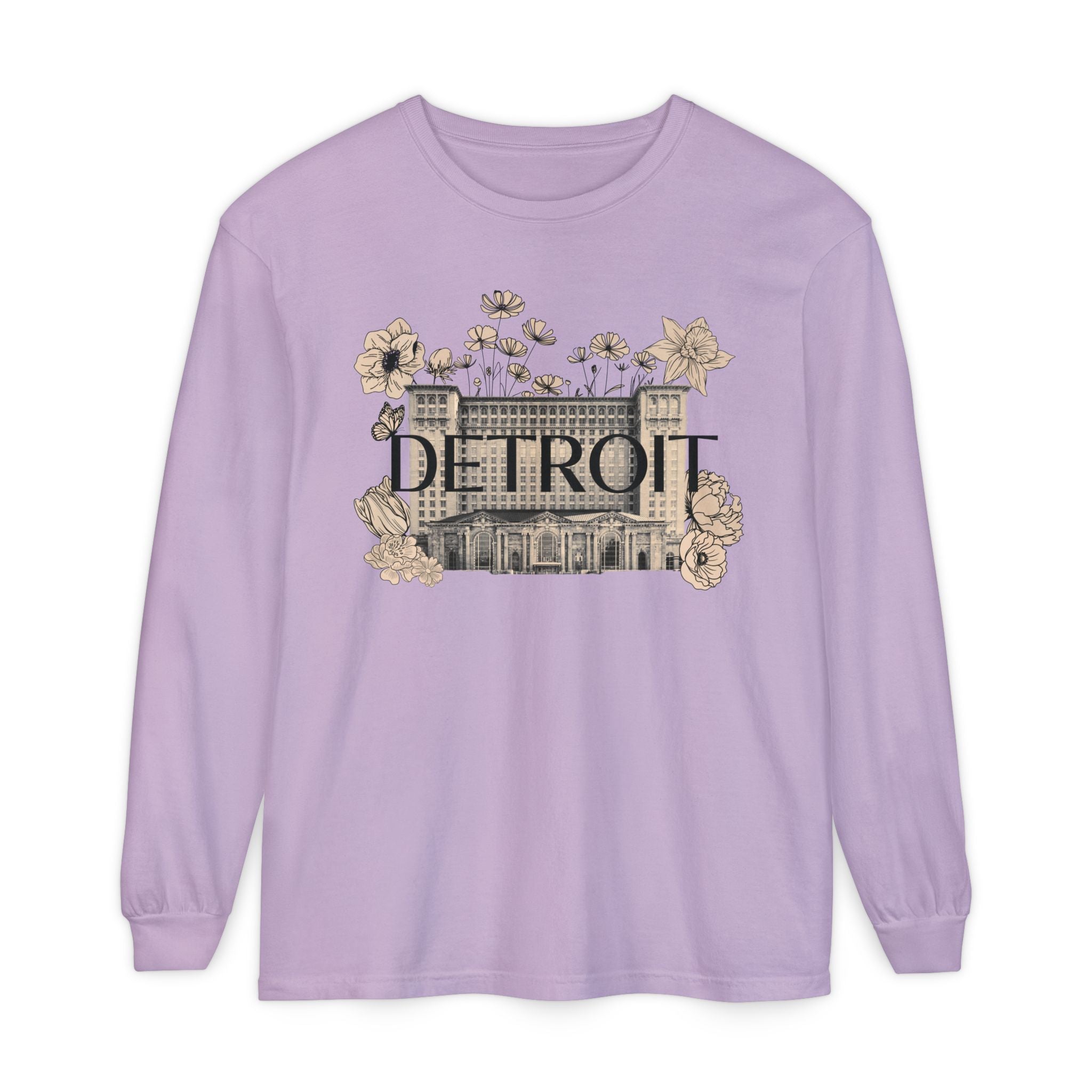 Beautiful Detroit Vintage Floral Train Station Long Sleeve T-Shirt