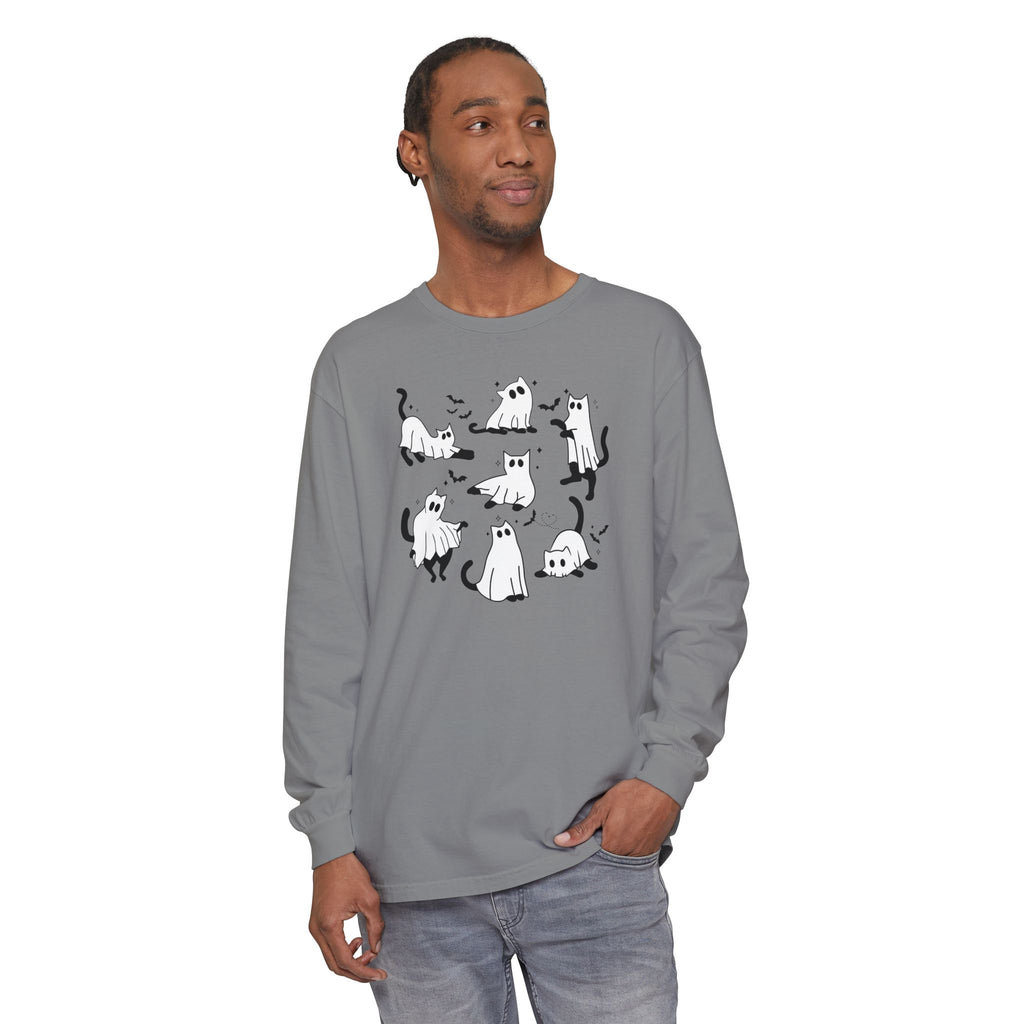 Halloween Ghost Cats Long Sleeve Tshirt | Fun Holiday original design Long Sleeve