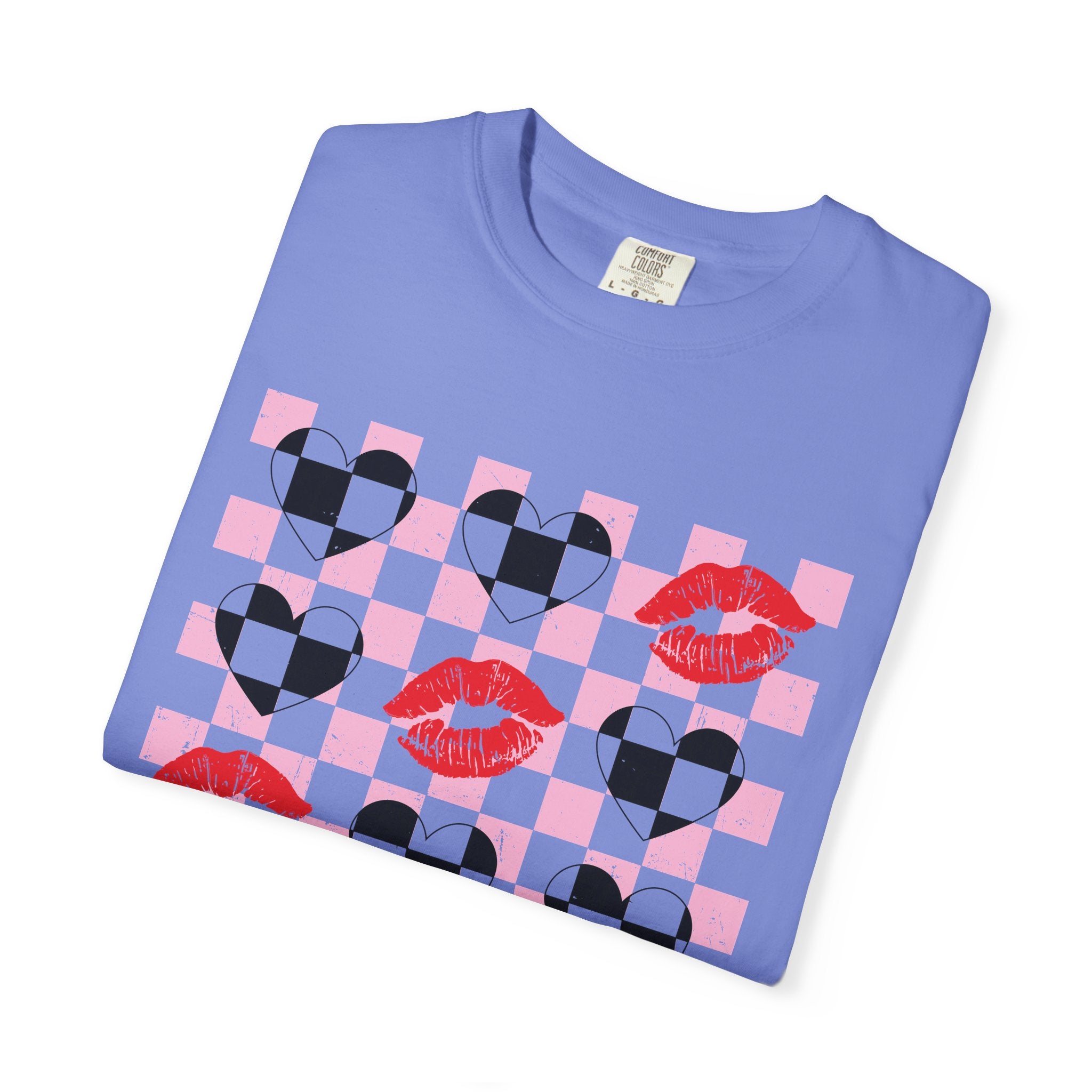 Tic-Tac-Toe Checkerboard Hearts and Valentine Lipstick Kisses T-Shirt