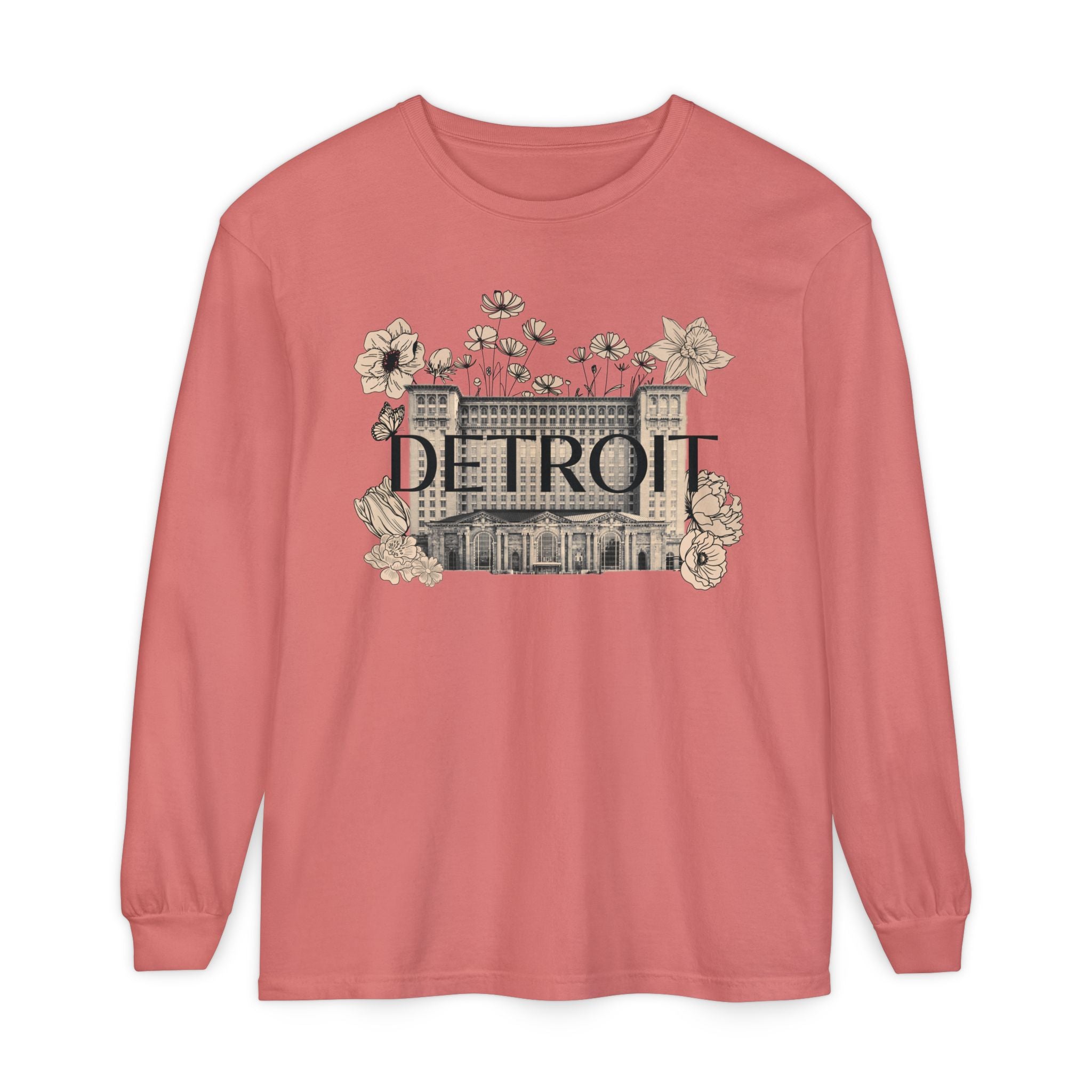 Beautiful Detroit Vintage Floral Train Station Long Sleeve T-Shirt