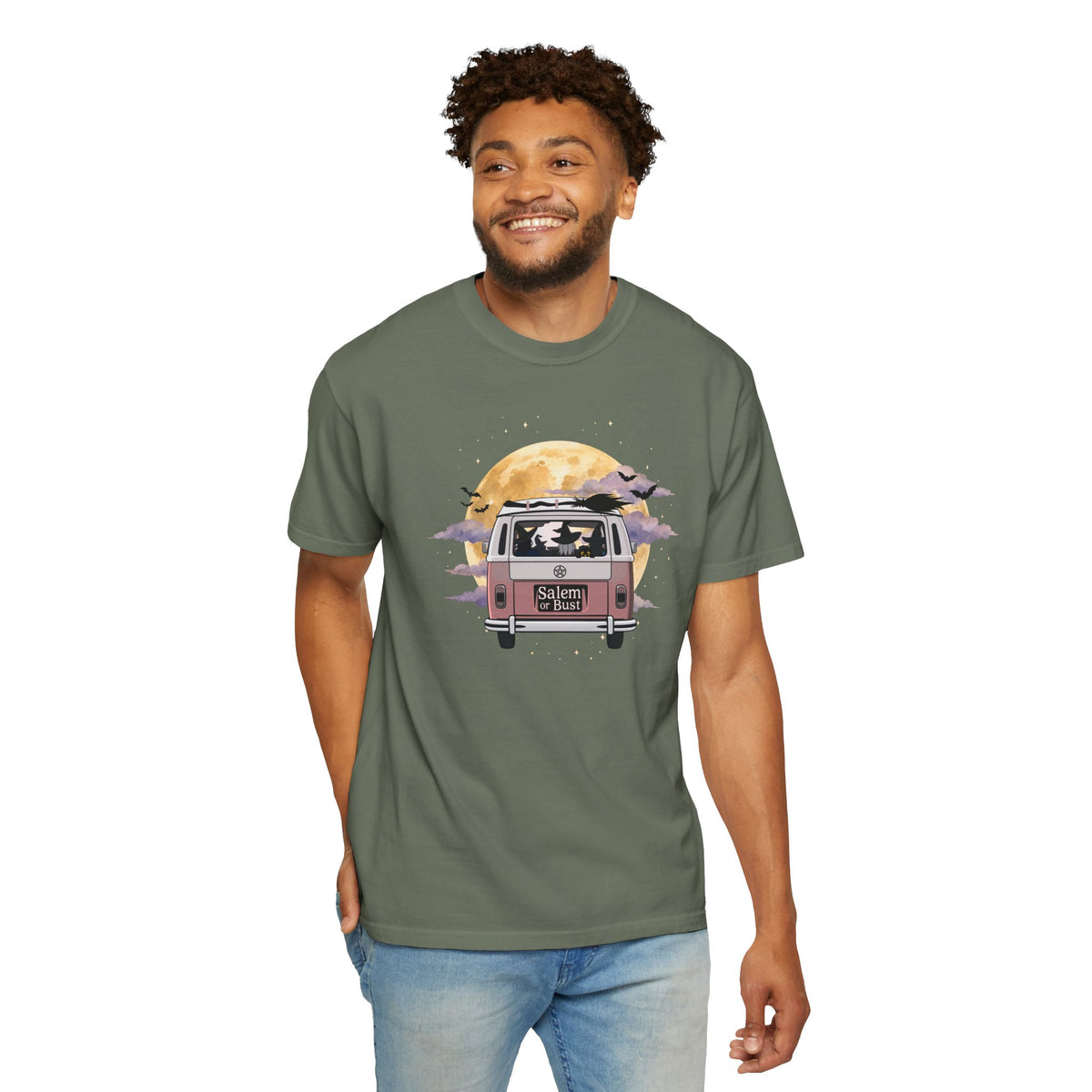 Witchy Halloween Vibes Tshirt | Hippie Bus Driving to the Full Moon Top