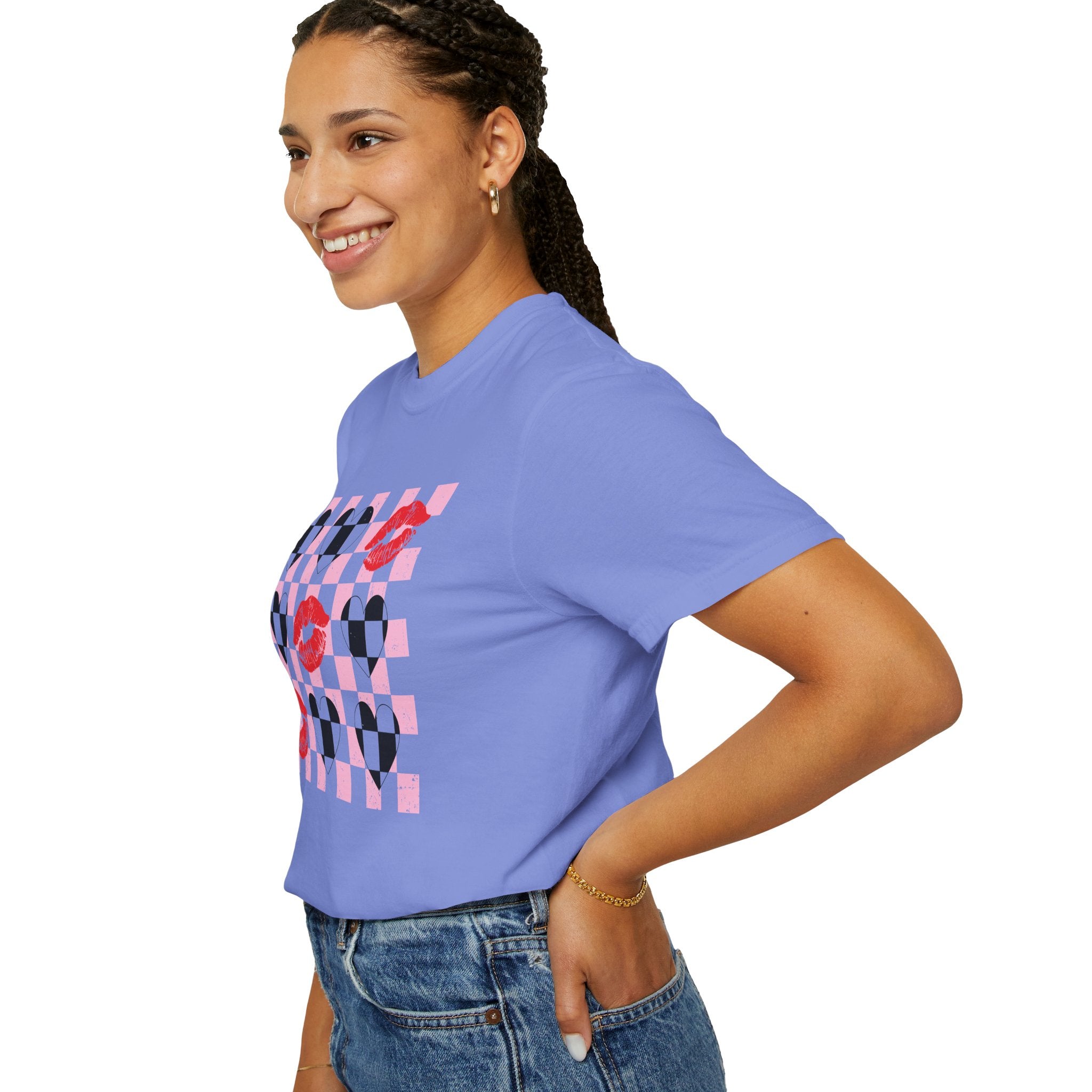 Tic-Tac-Toe Checkerboard Hearts and Valentine Lipstick Kisses T-Shirt