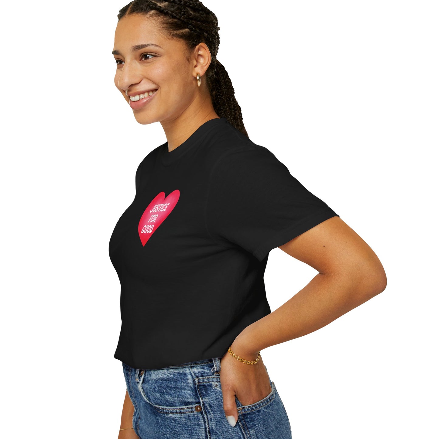 Justice For Good heart graphic T-shirt | Activist Shirt