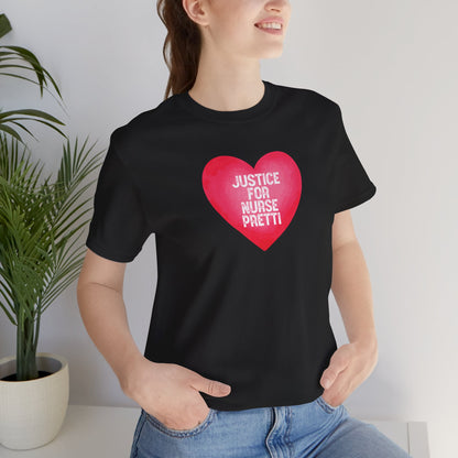 Justice For Nurse Pretti T-Shirt | Heart Graphic, Nurse Advocacy Tee