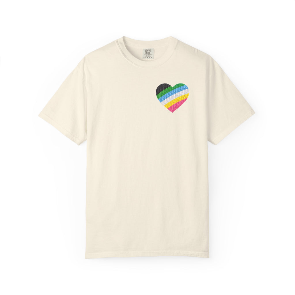 Disability Pride Heart T-Shirt | Rainbow Striped Heart Tee