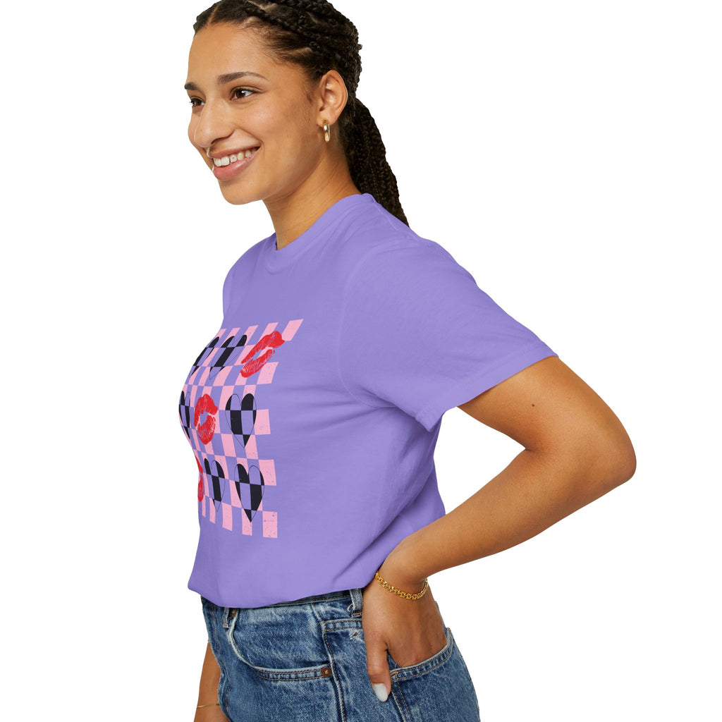 Tic-Tac-Toe Checkerboard Hearts and Valentine Lipstick Kisses T-Shirt