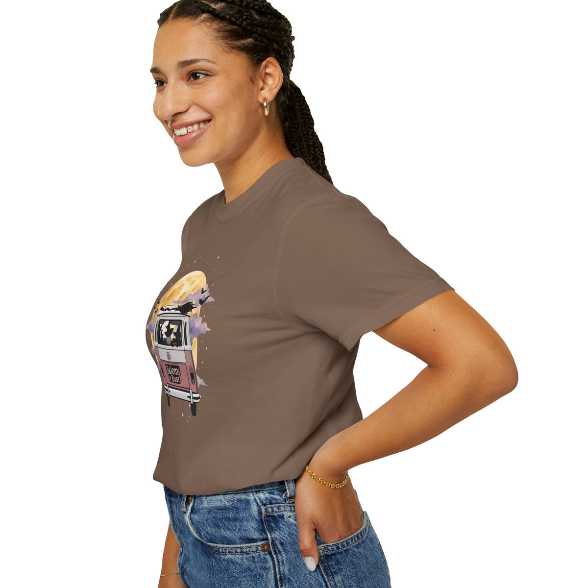Witchy Halloween Vibes Tshirt | Hippie Bus Driving to the Full Moon Top