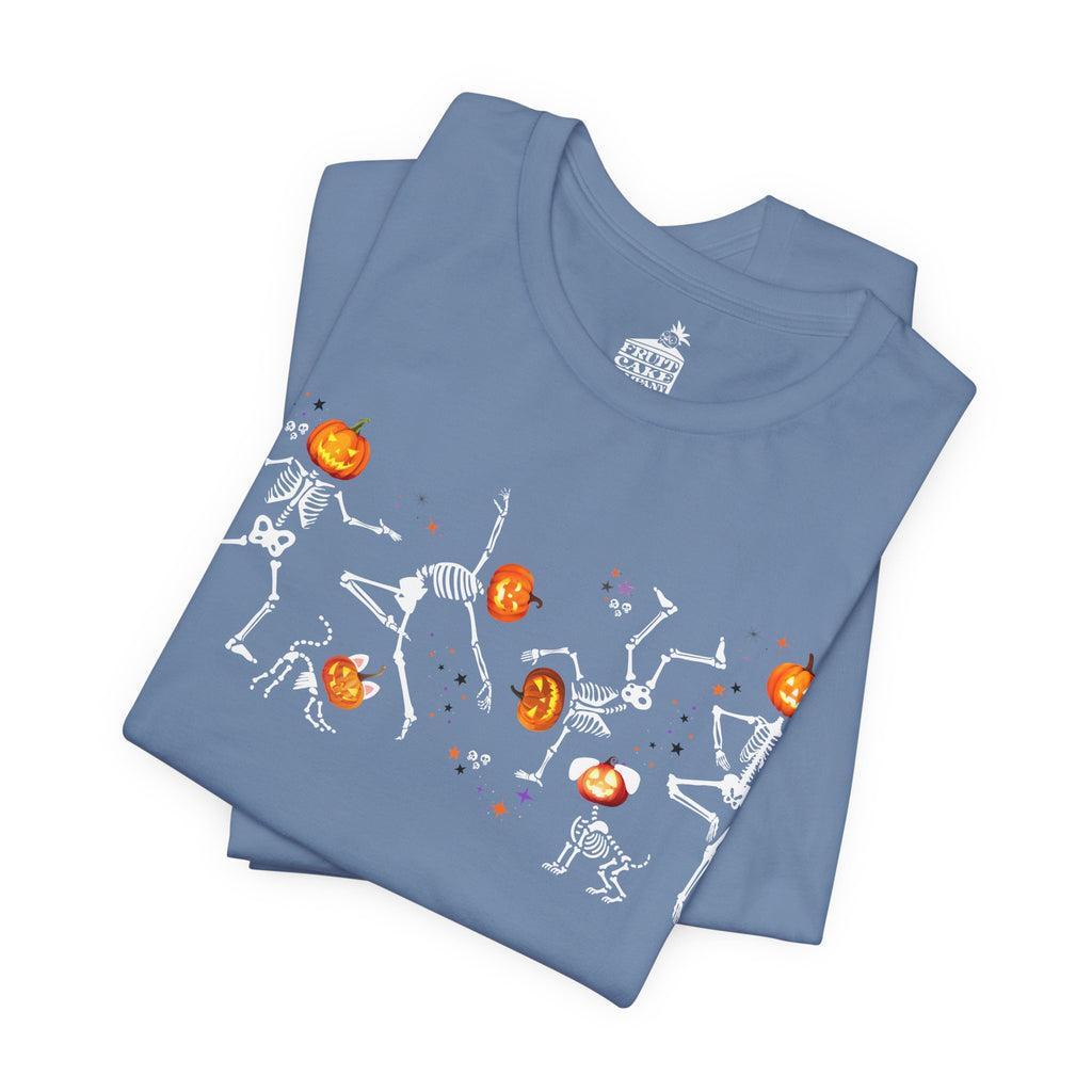 Dancing Skeletons with pumpkin heads Tshirt | Halloween Ultra Soft Bella Canva Tees