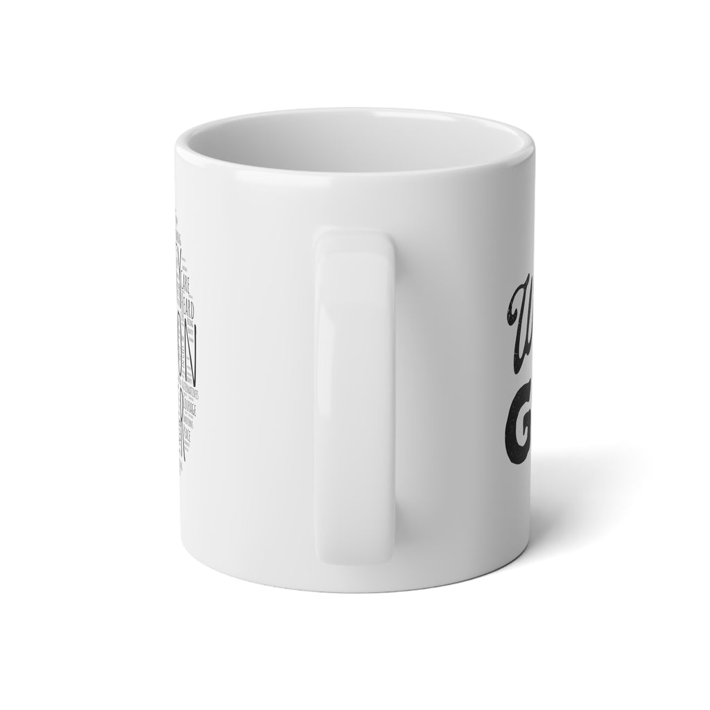 20oz Jumbo Mug — "We Play In The Grey" Social Connection Word-Cloud Coffee Cup