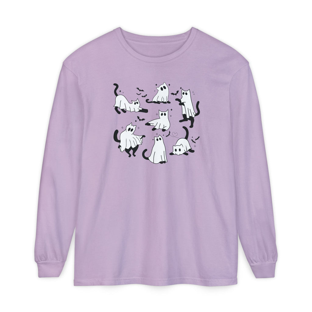 Halloween Ghost Cats Long Sleeve Tshirt | Fun Holiday original design Long Sleeve