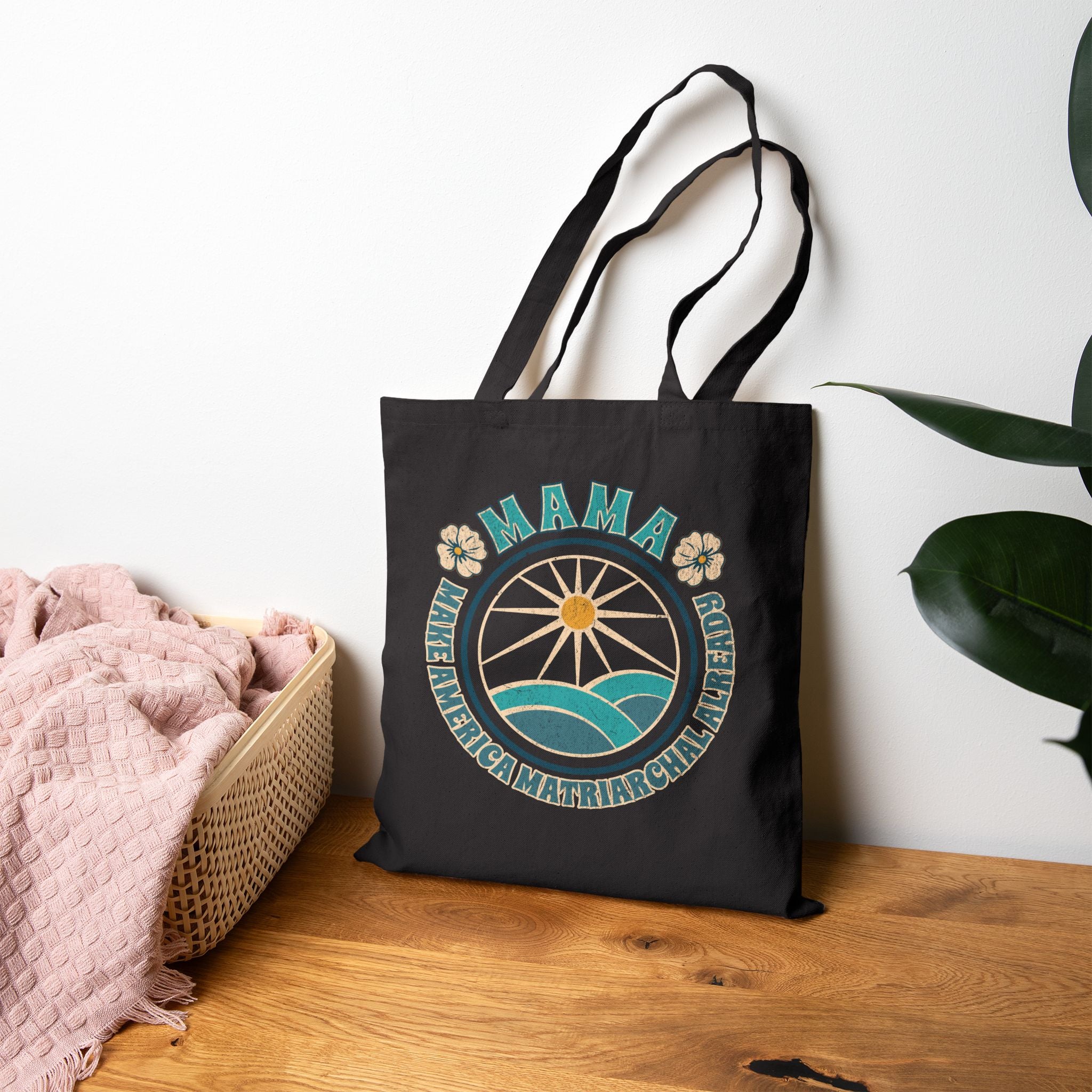 Mama Retro Sun & Waves Canvas Tote — Vintage Hawaiian 'Mama' Beach Bag