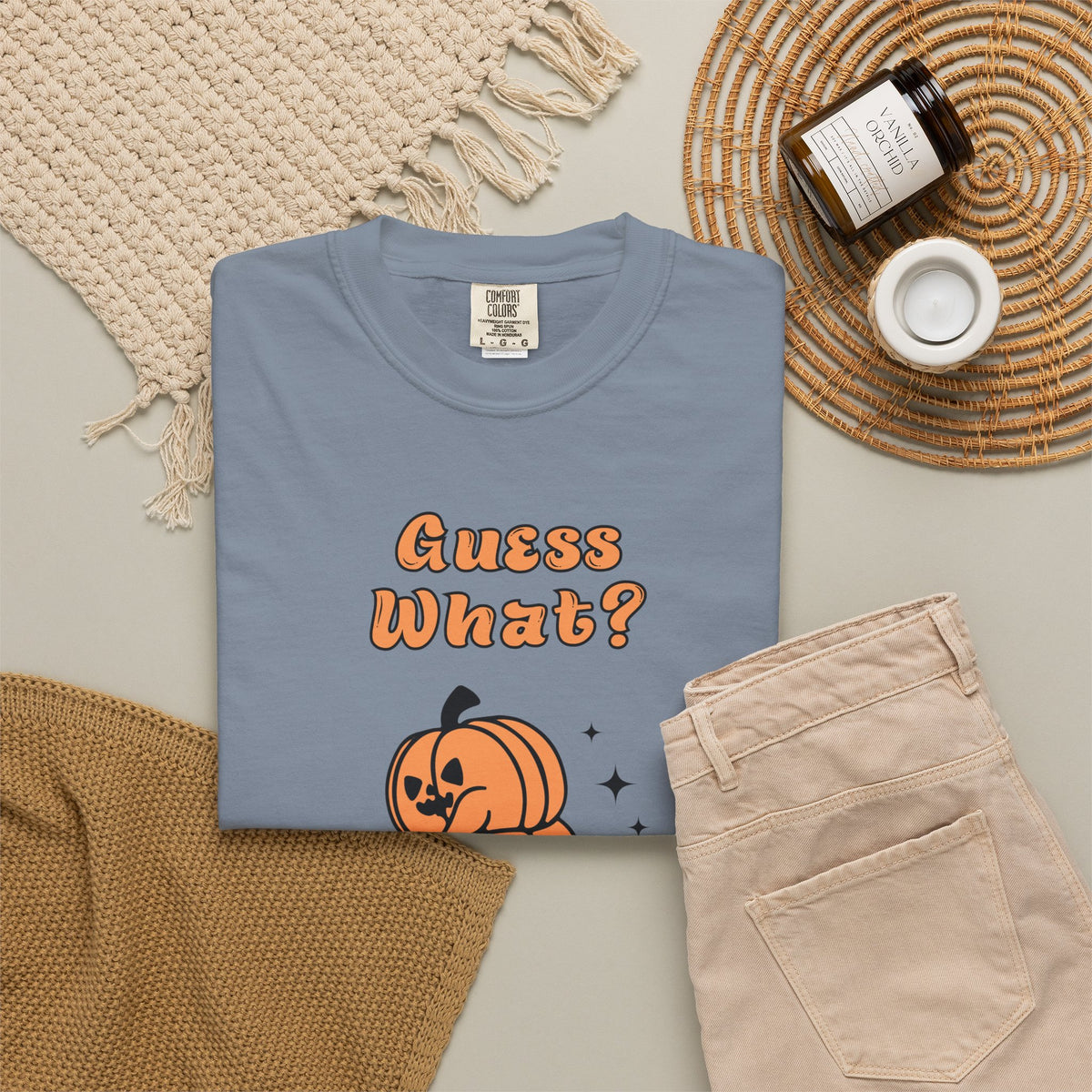 Halloween Pumpkin Shirt - "Guesss What? Pumpkin Butt" Cute Retro Graphic Tee
