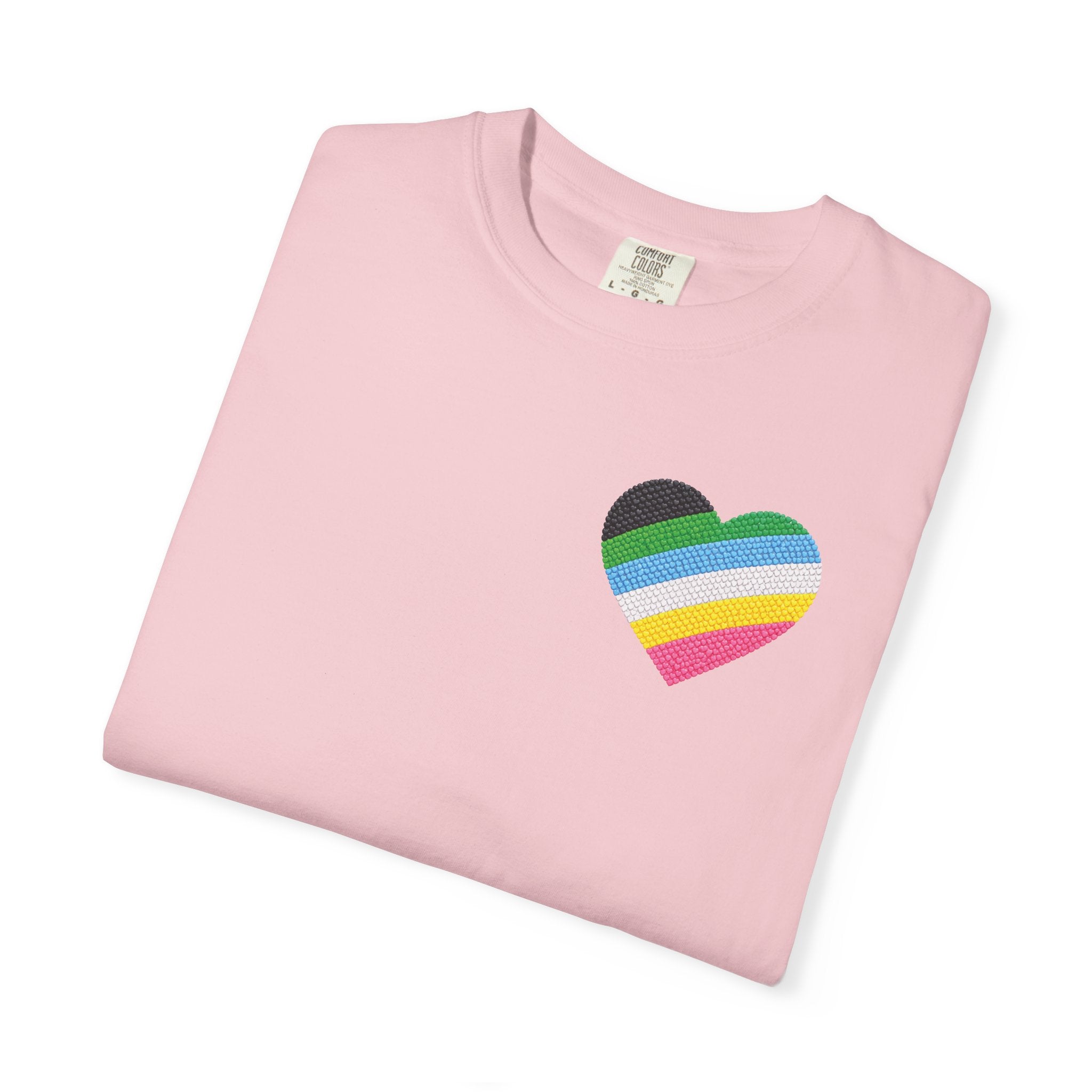 Disability Pride Heart T-Shirt | Rainbow Striped Heart Tee