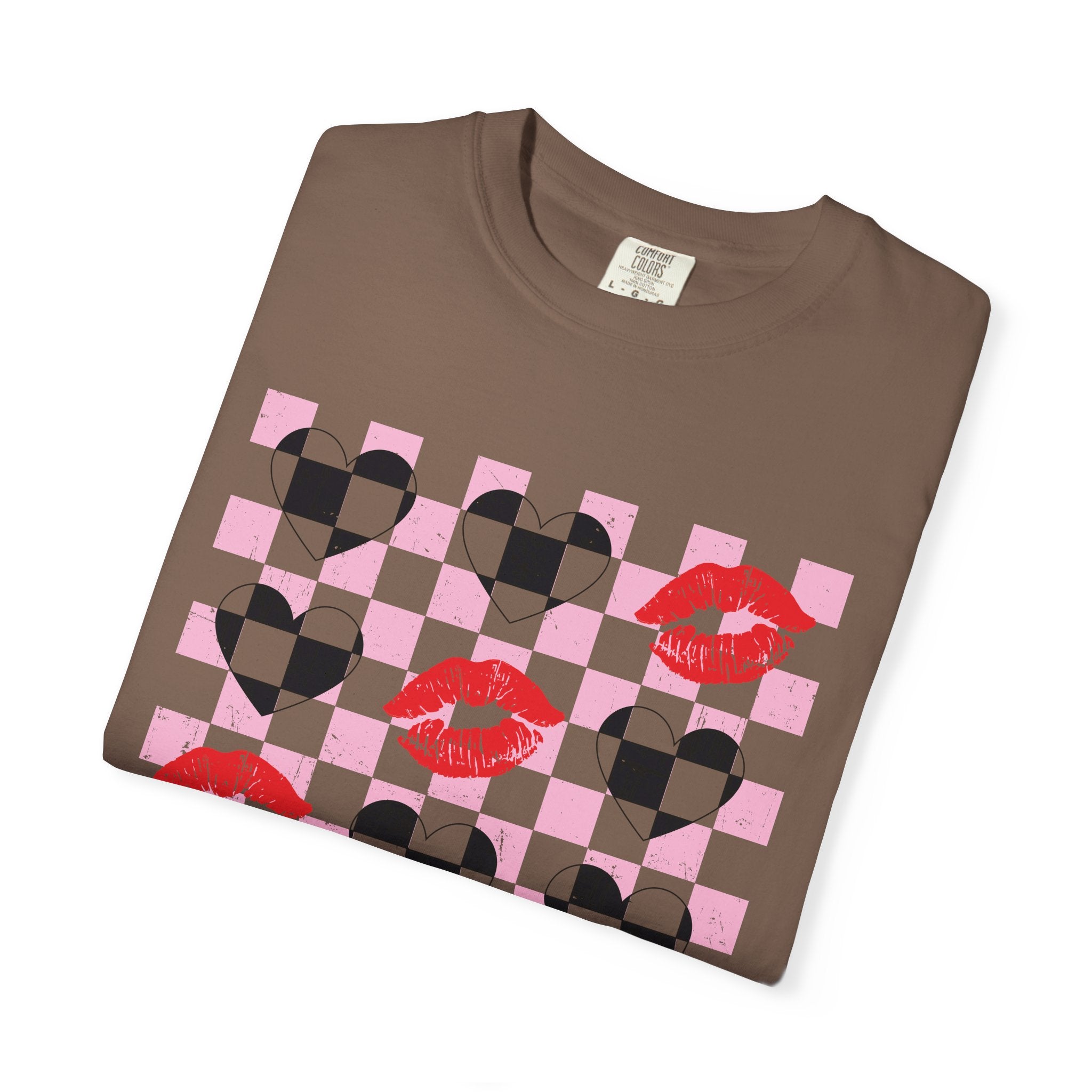 Tic-Tac-Toe Checkerboard Hearts and Valentine Lipstick Kisses T-Shirt