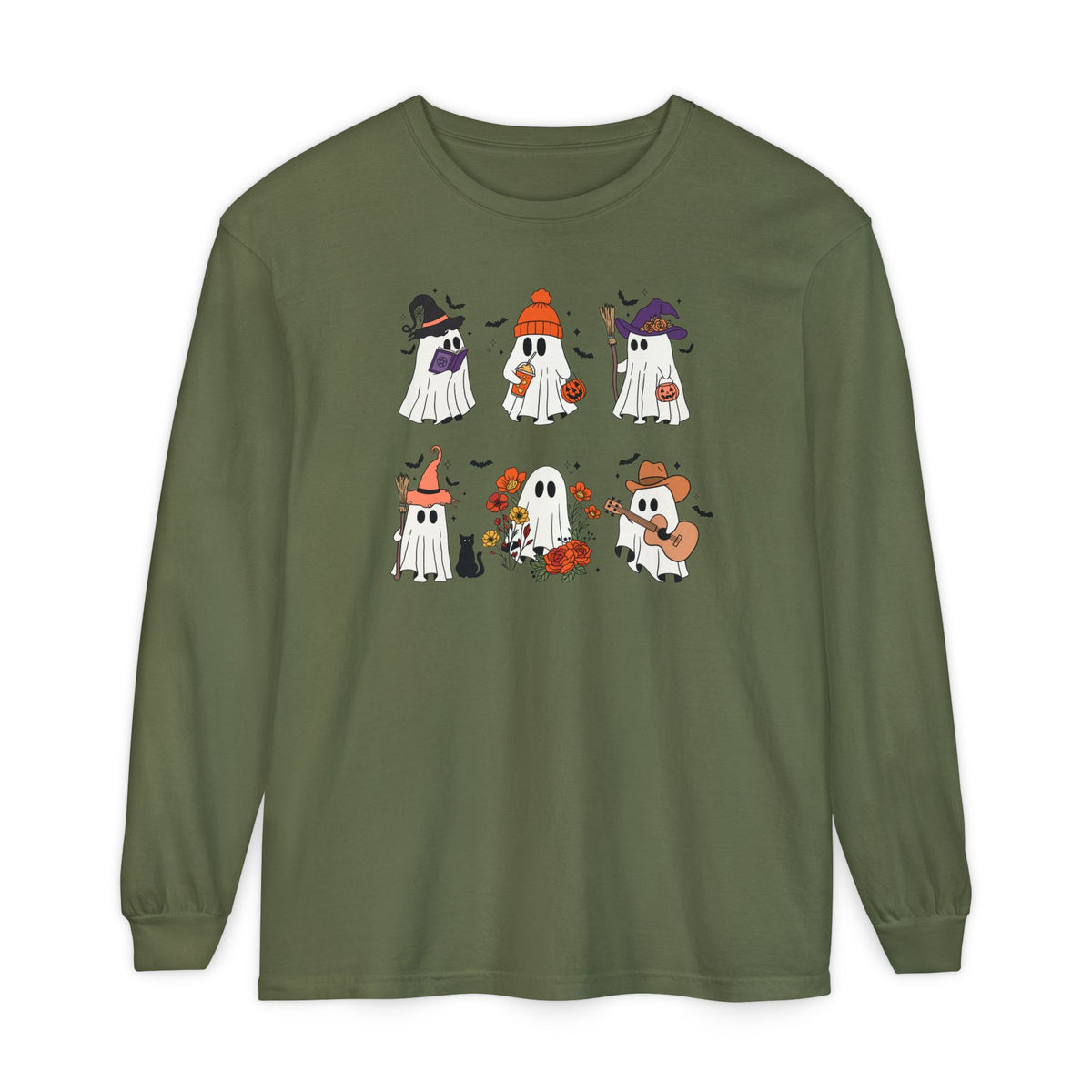 Halloween Ghost Cats Long Sleeve Tshirt | Fun Holiday original design Long Sleeve