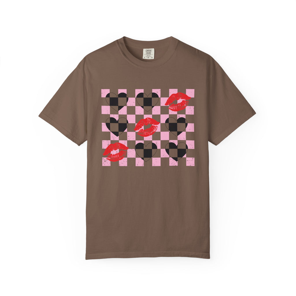 Tic-Tac-Toe Checkerboard Hearts and Valentine Lipstick Kisses T-Shirt
