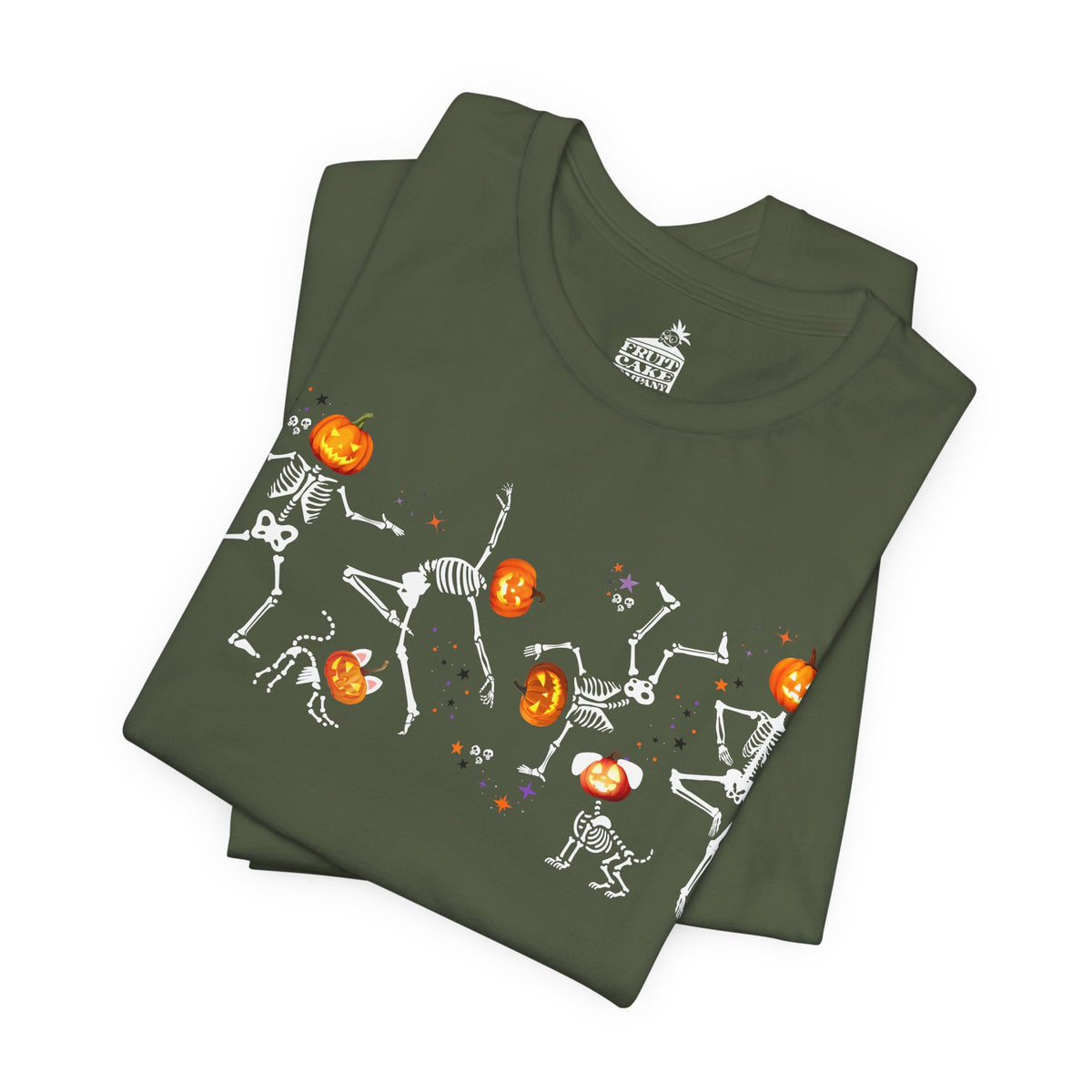 Dancing Skeletons with pumpkin heads Tshirt | Halloween Ultra Soft Bella Canva Tees