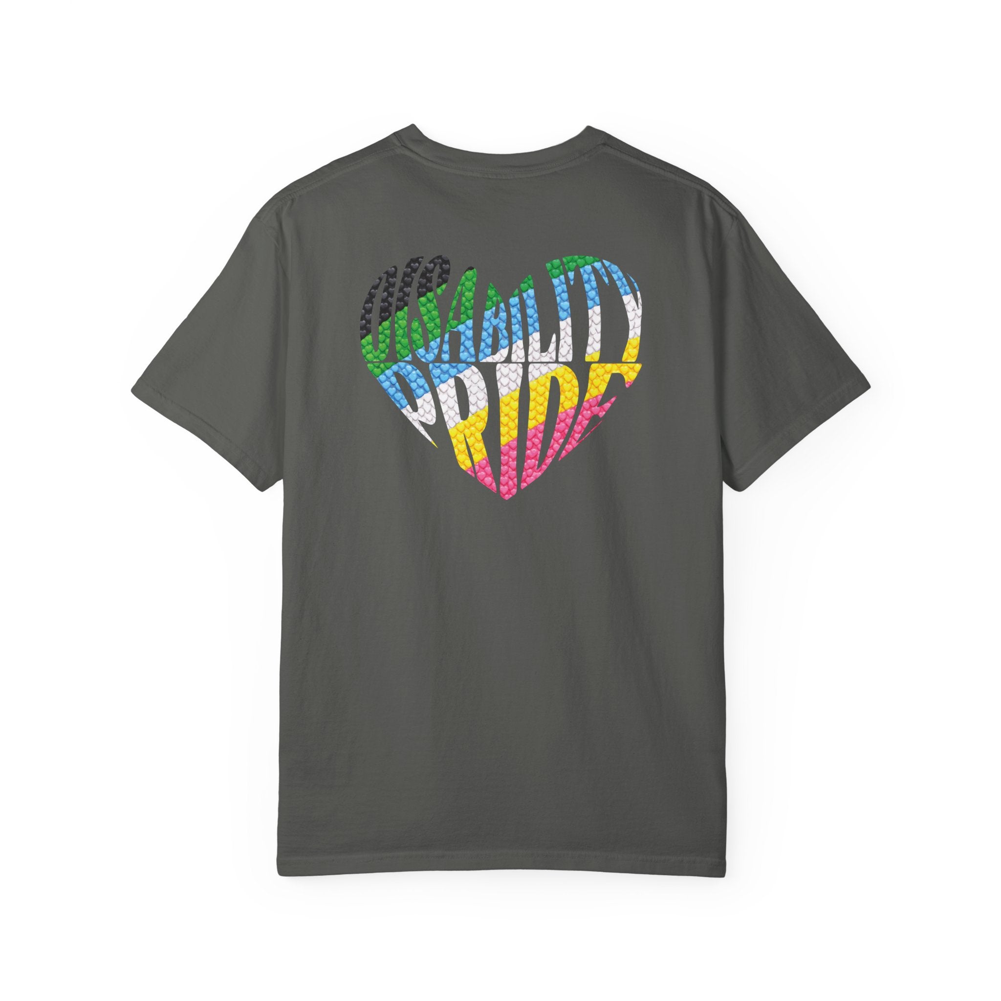 Disability Pride Heart T-Shirt | Rainbow Striped Heart Tee