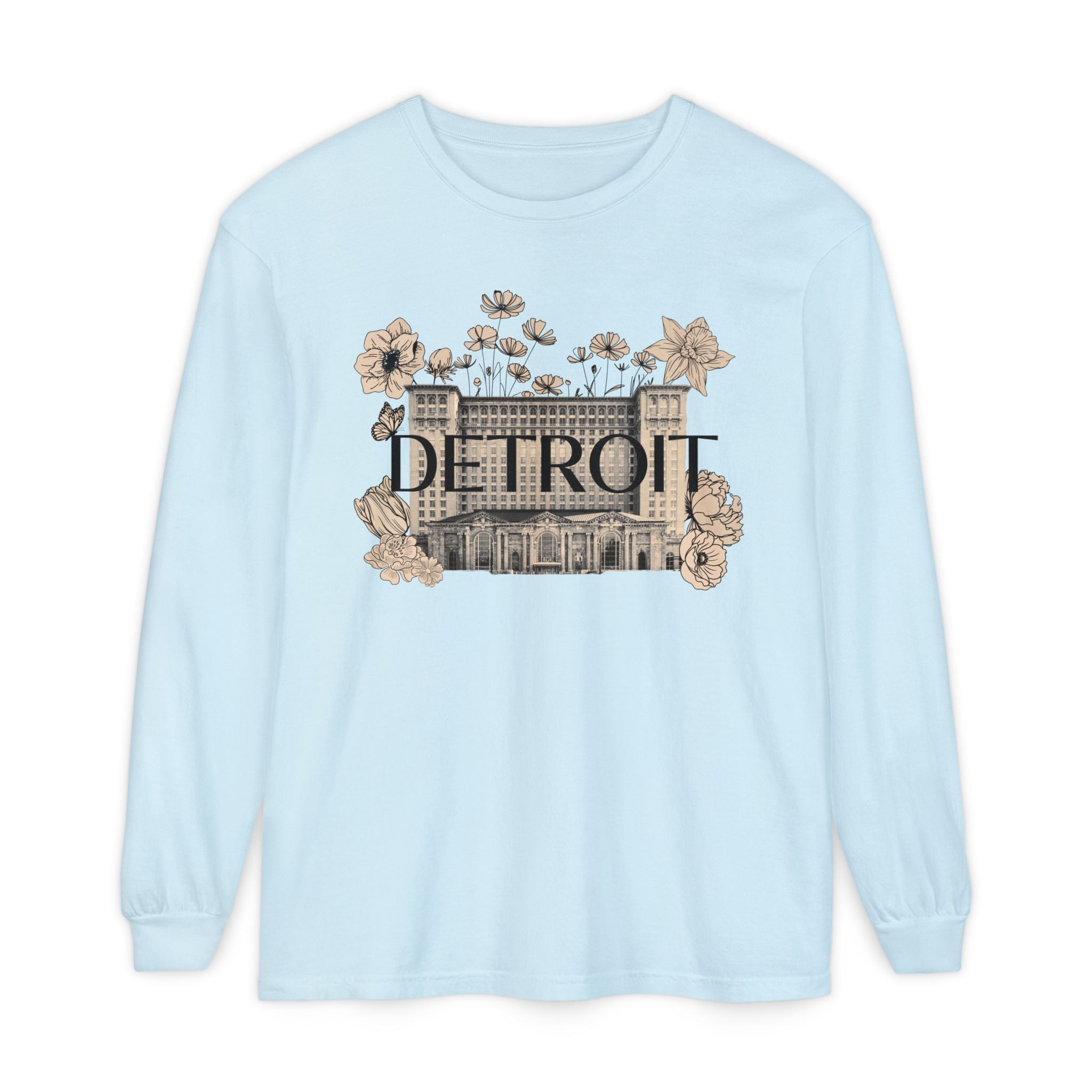 Beautiful Detroit Vintage Floral Train Station Long Sleeve T-Shirt