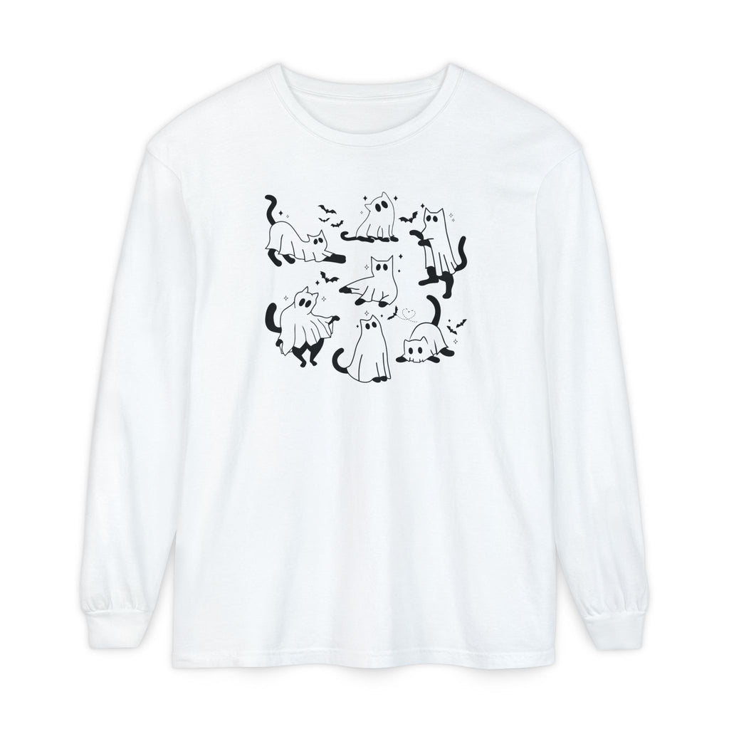 Halloween Ghost Cats Long Sleeve Tshirt | Fun Holiday original design Long Sleeve