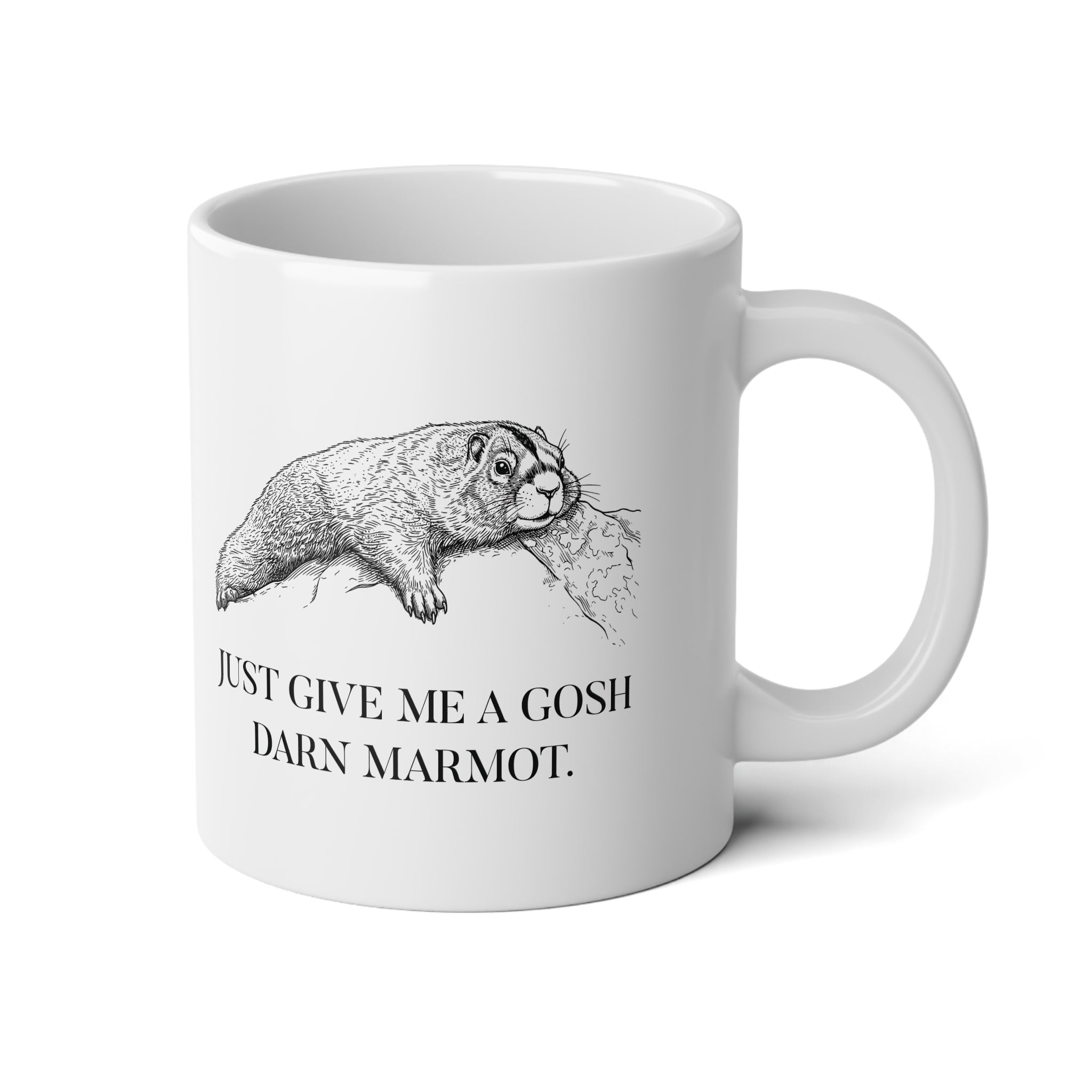 Marmot Pun Jumbo 20 oz mug | "Just Give Me a Gosh Darn Marmot."