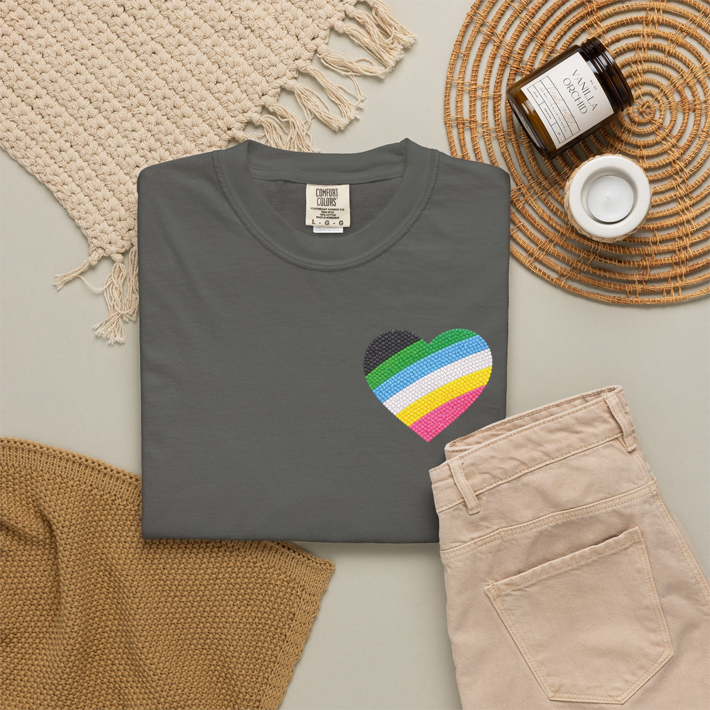 Disability Pride Heart T-Shirt | Rainbow Striped Heart Tee