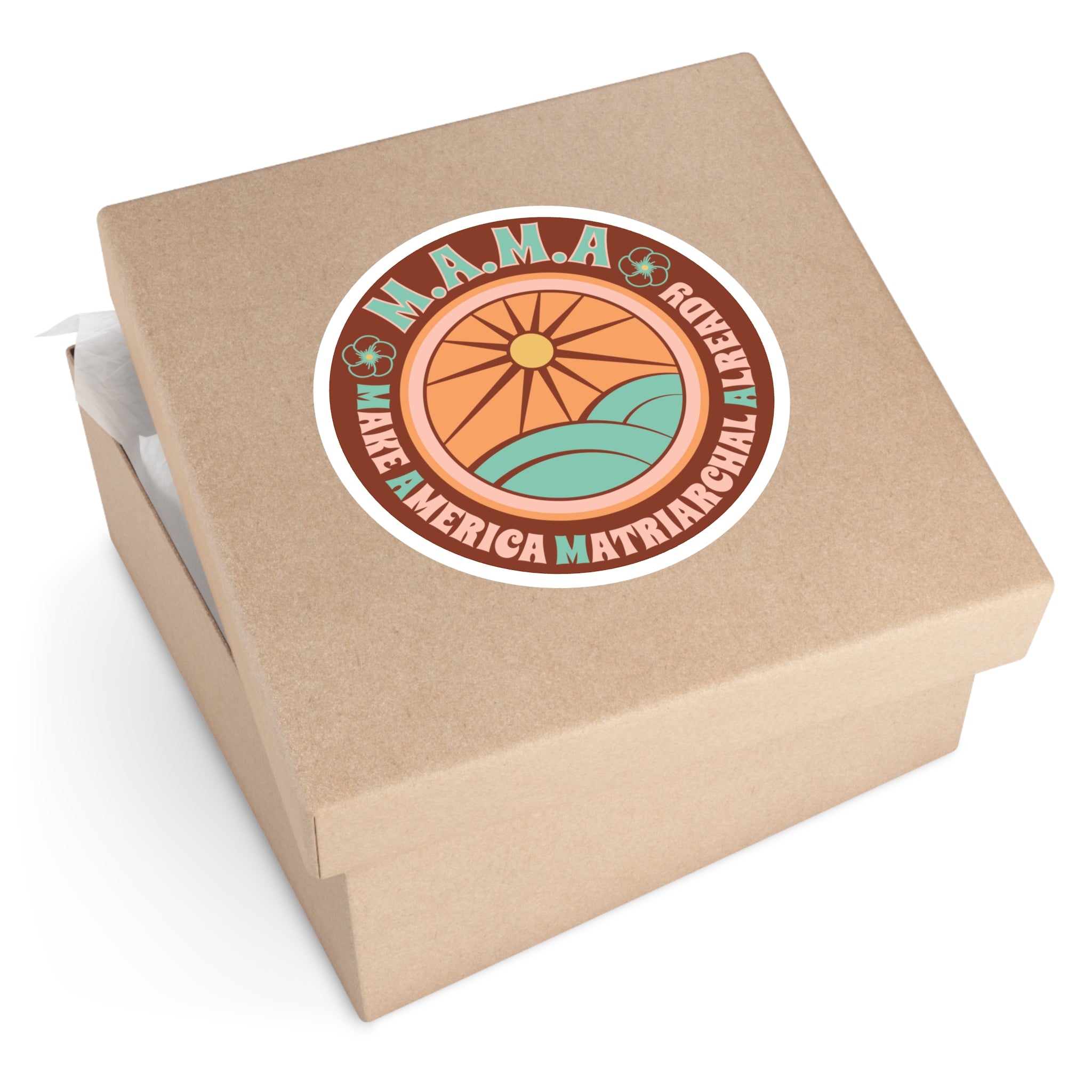 Earth M.A.M.A. Round Sticker — "Make America Matriarchal Already" Retro Sunset Sticker (Indoor/Outdoor)