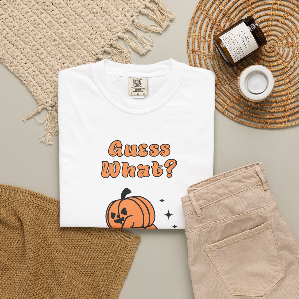Halloween Pumpkin Shirt - "Guesss What? Pumpkin Butt" Cute Retro Graphic Tee