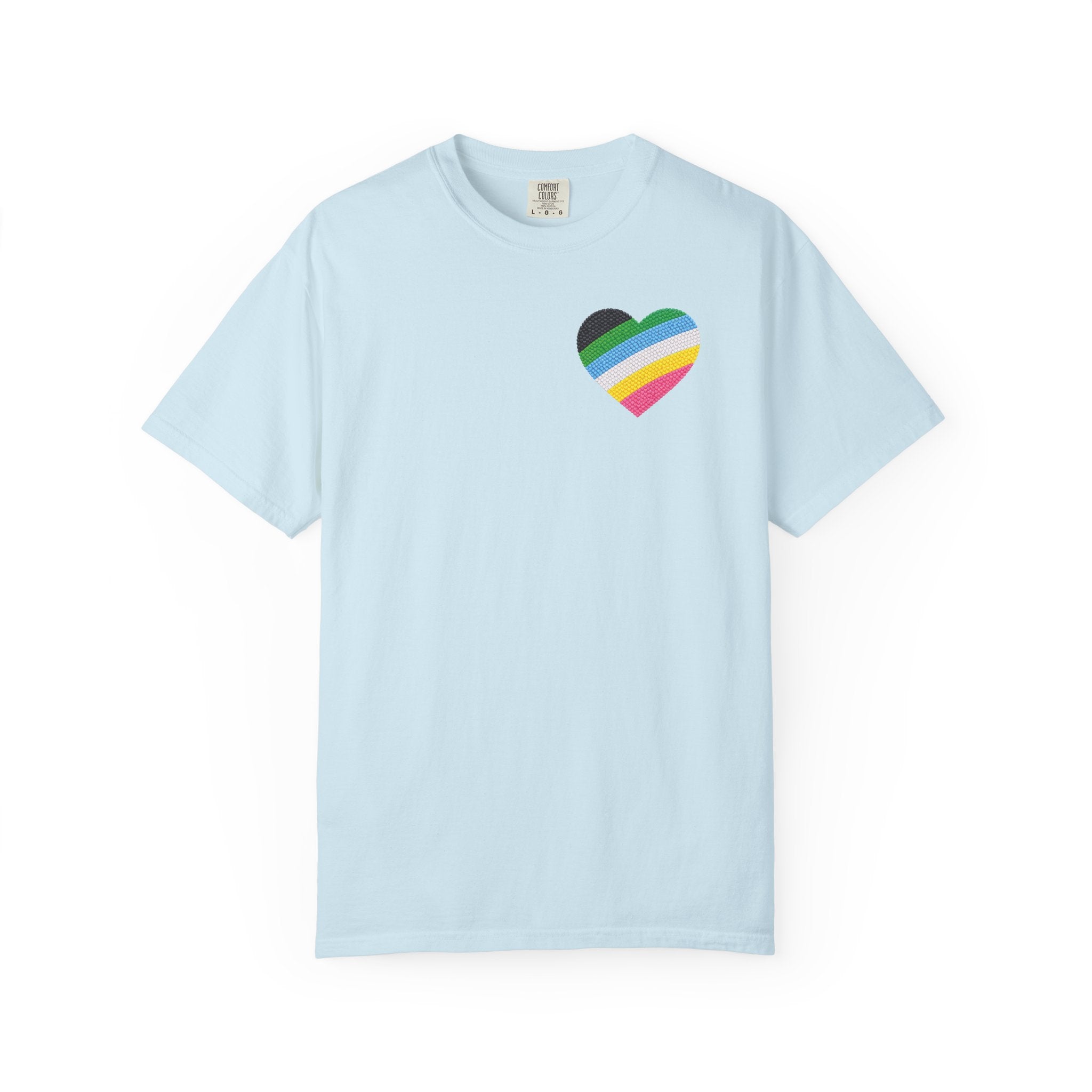 Disability Pride Heart T-Shirt | Rainbow Striped Heart Tee