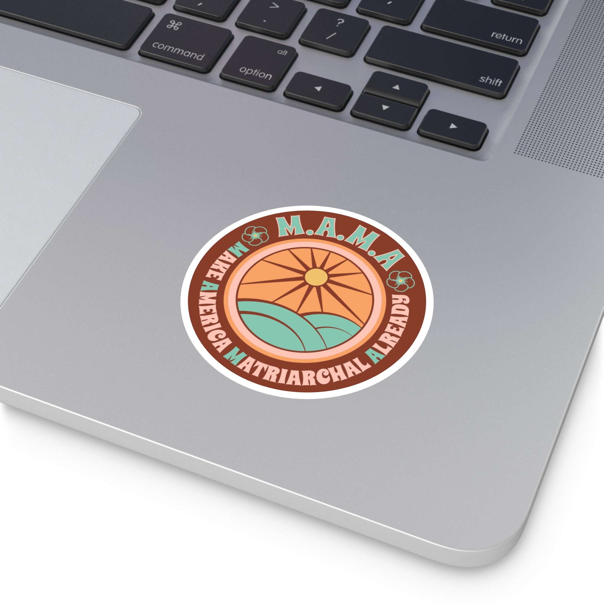 Earth M.A.M.A. Round Sticker — "Make America Matriarchal Already" Retro Sunset Sticker (Indoor/Outdoor)