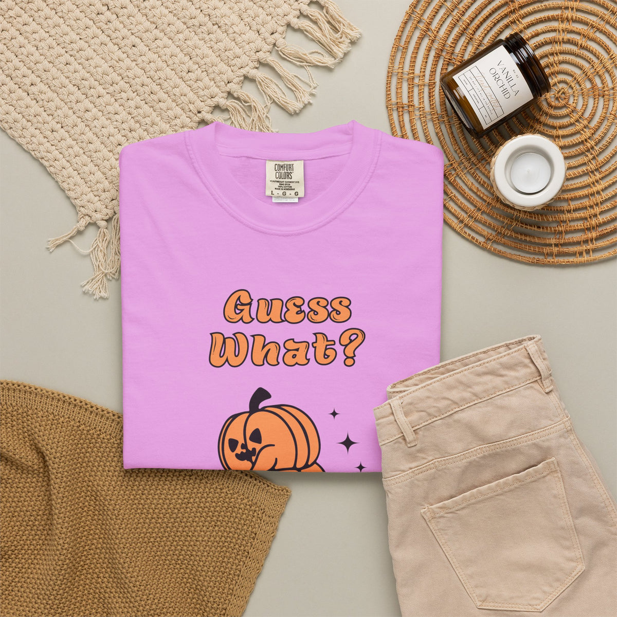 Halloween Pumpkin Shirt - "Guesss What? Pumpkin Butt" Cute Retro Graphic Tee