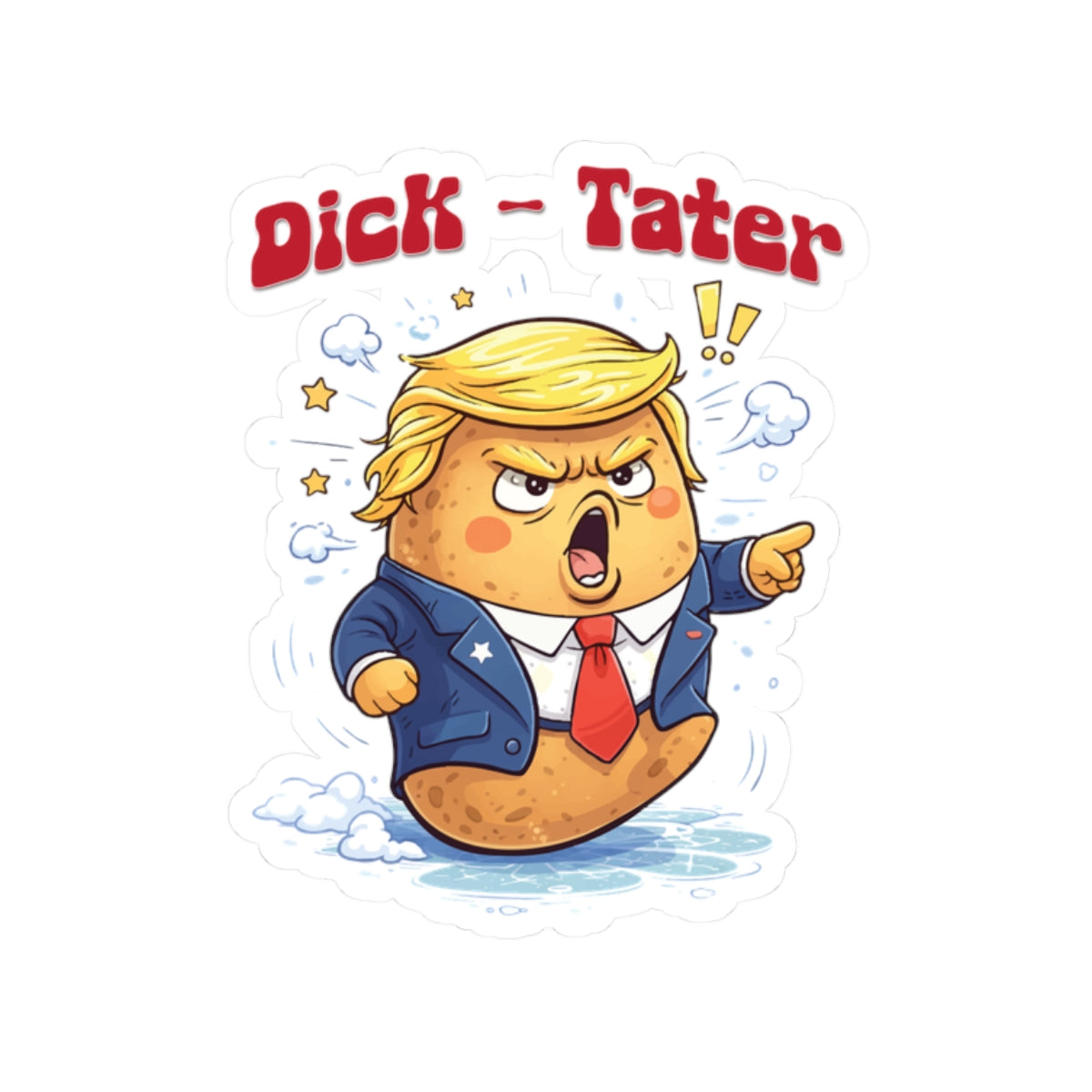 Cartoon Dick Tater Politician Kiss-Cut Sticker | Satirical Character Sticker