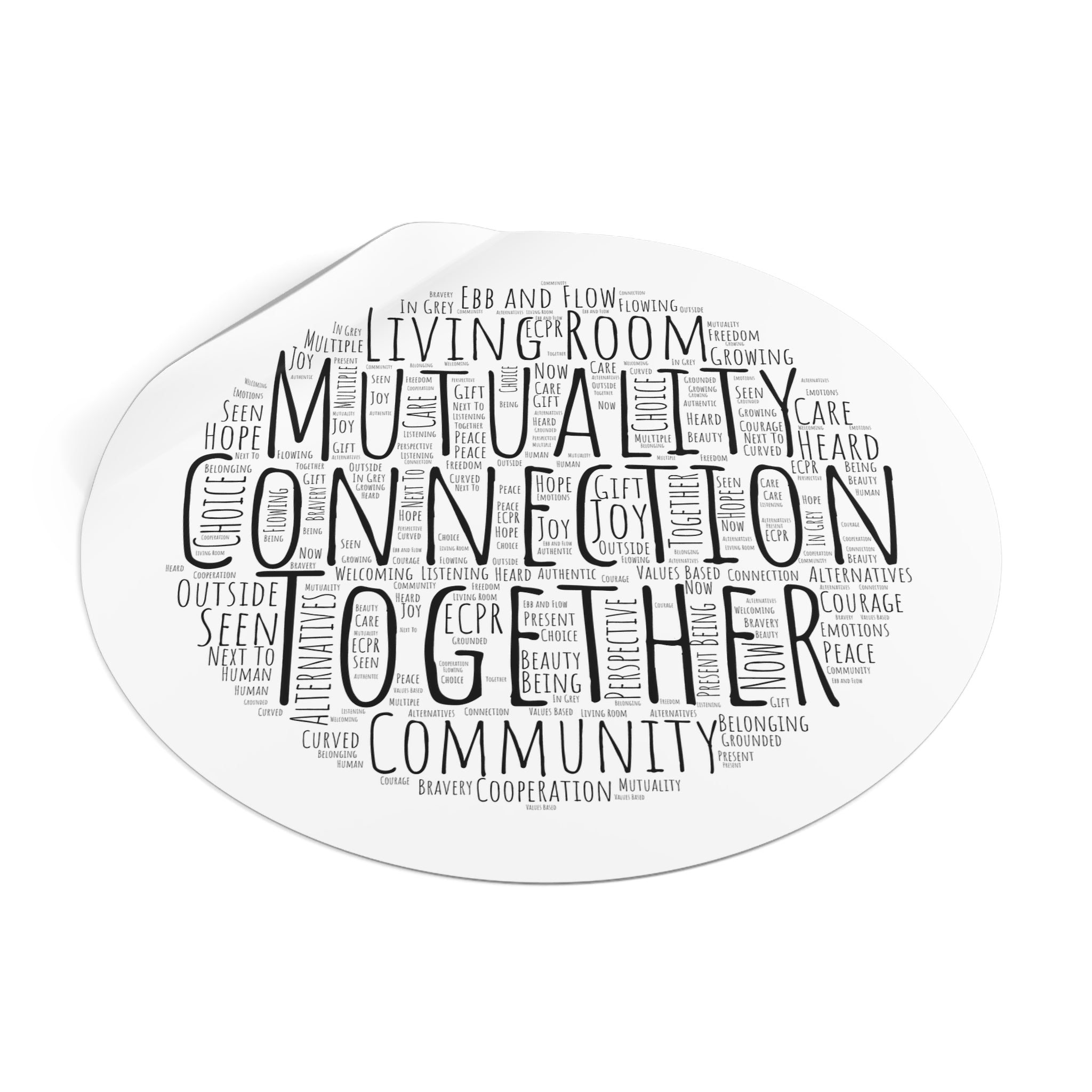Round Sticker — "Connection Is Prevention" Word-Cloud