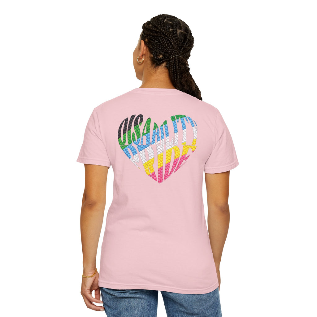Disability Pride Heart T-Shirt | Rainbow Striped Heart Tee