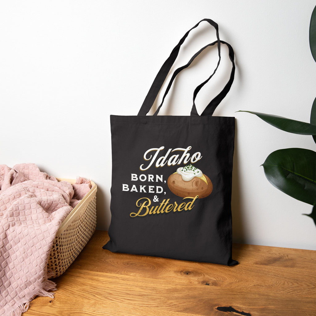 Vintage 'Idaho Born Baked and Buttered' Grocery Tote Bag