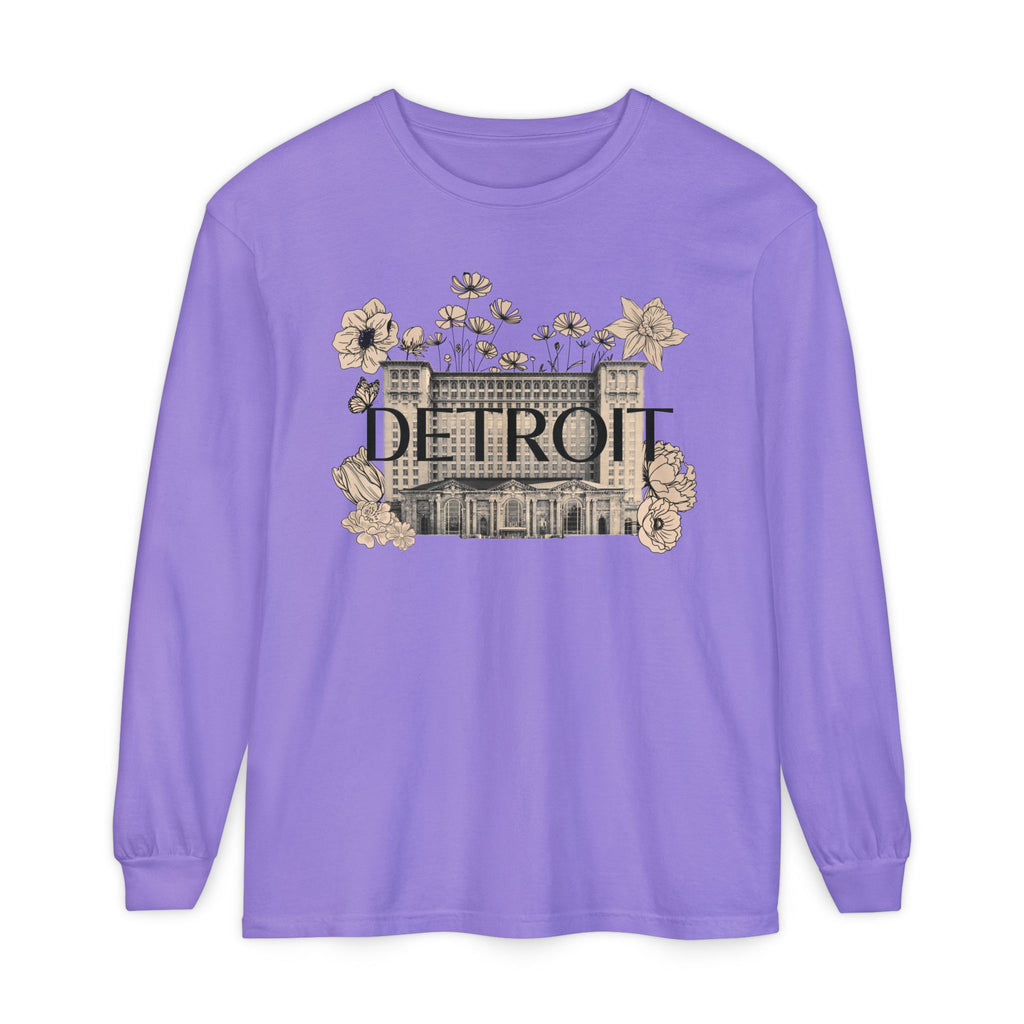 Beautiful Detroit Vintage Floral Train Station Long Sleeve T-Shirt
