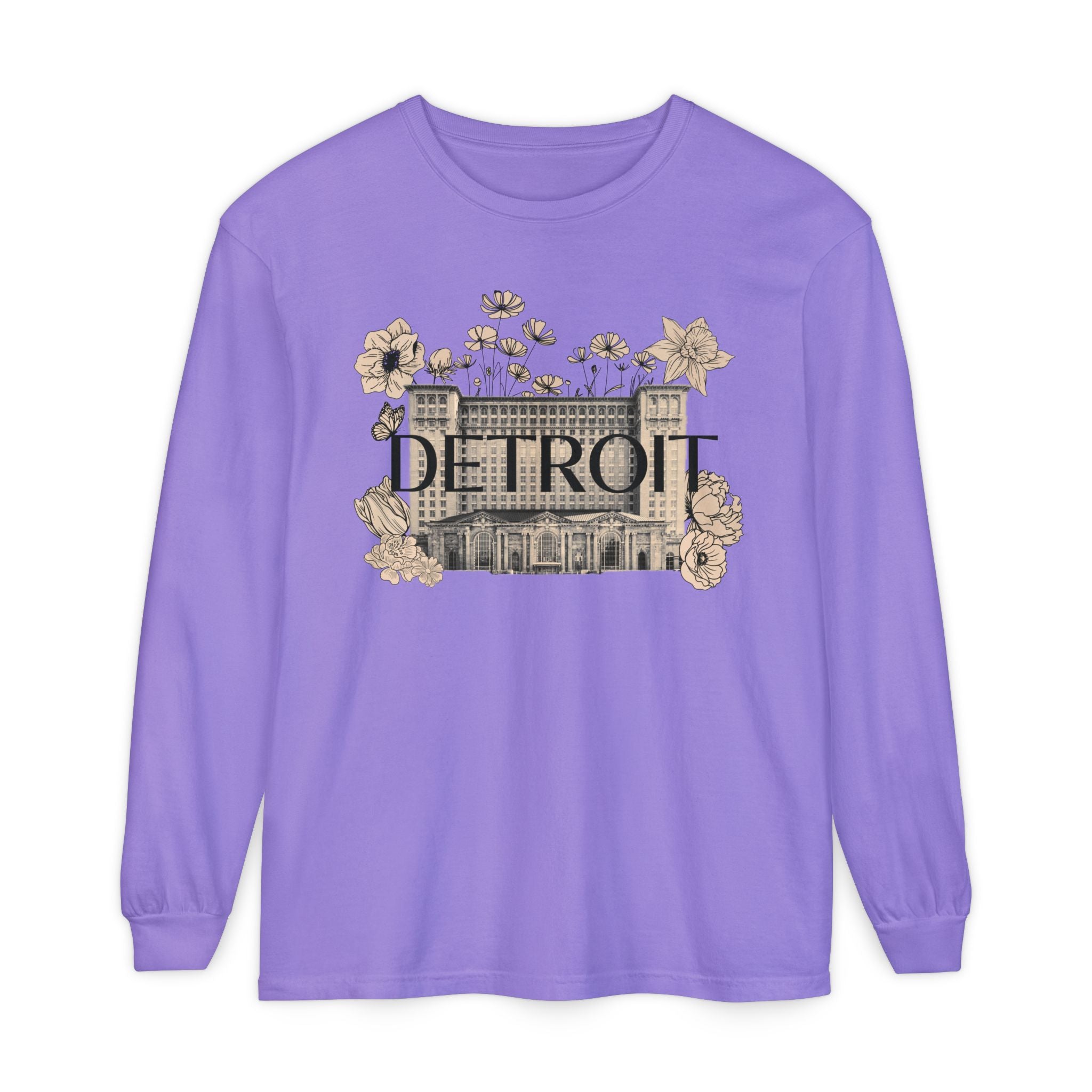 Beautiful Detroit Vintage Floral Train Station Long Sleeve T-Shirt