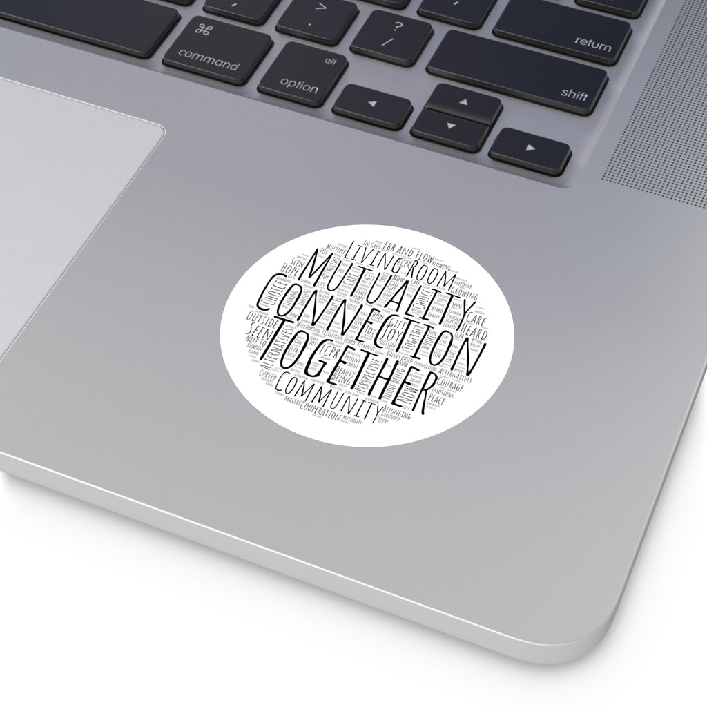 Round Sticker — "Connection Is Prevention" Word-Cloud