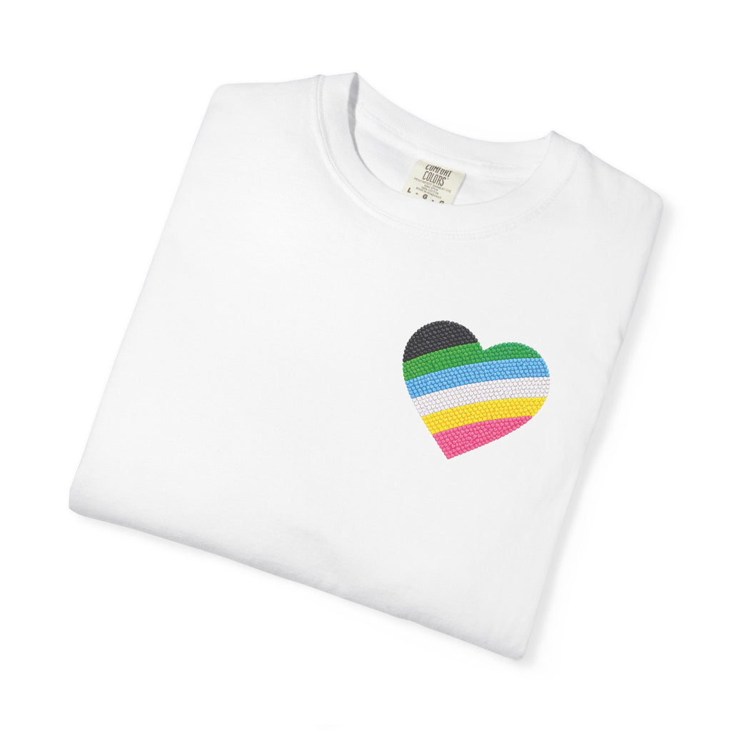 Disability Pride Heart T-Shirt | Rainbow Striped Heart Tee