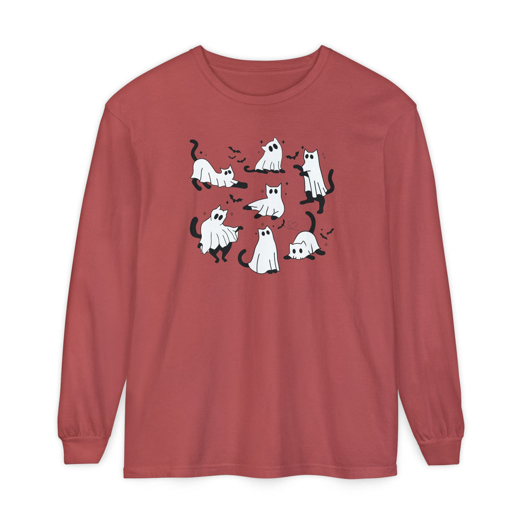Halloween Ghost Cats Long Sleeve Tshirt | Fun Holiday original design Long Sleeve