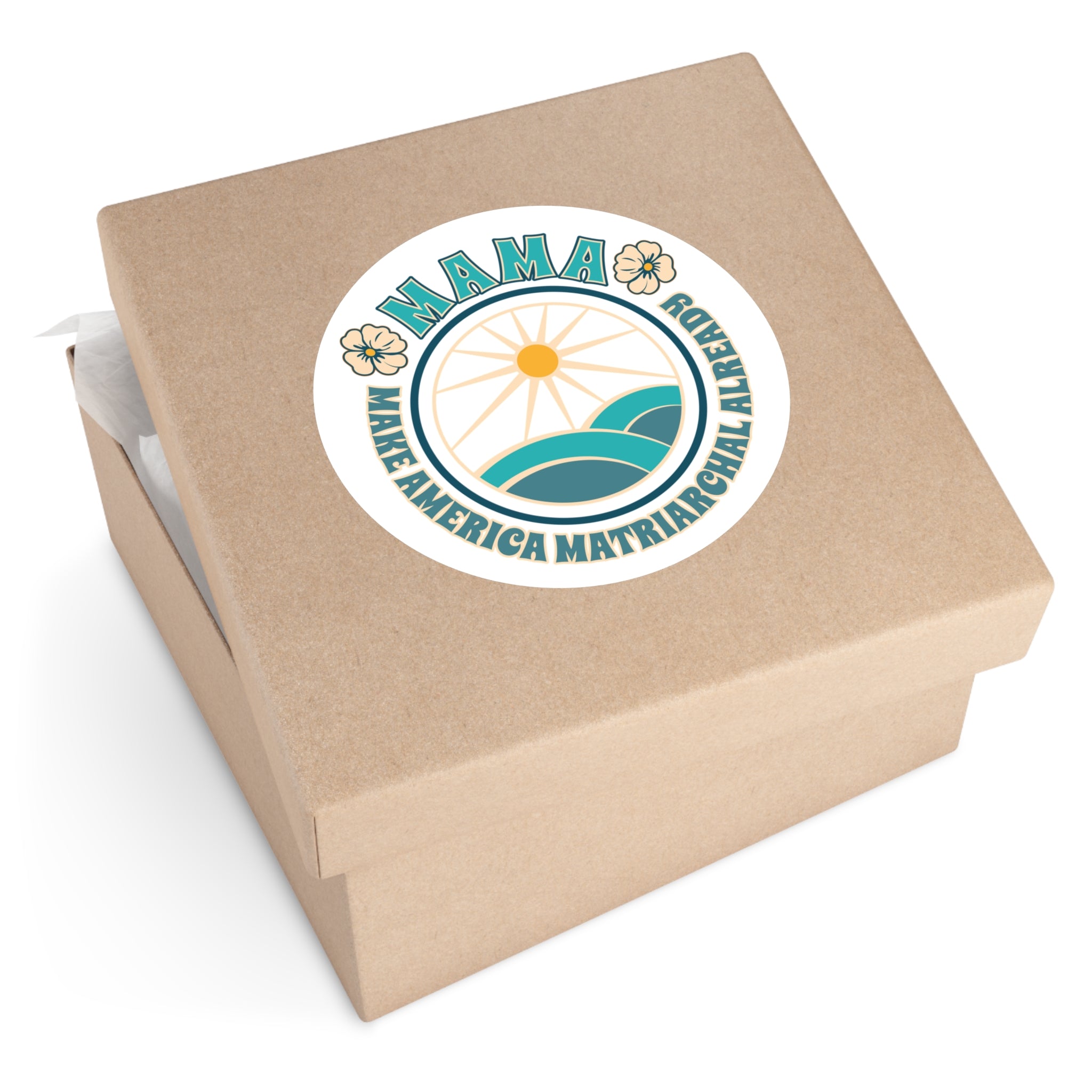 Blue M.A.M.A. Round Sticker — "Make America Matriarchal Already" Retro Sunset Sticker (Indoor/Outdoor)