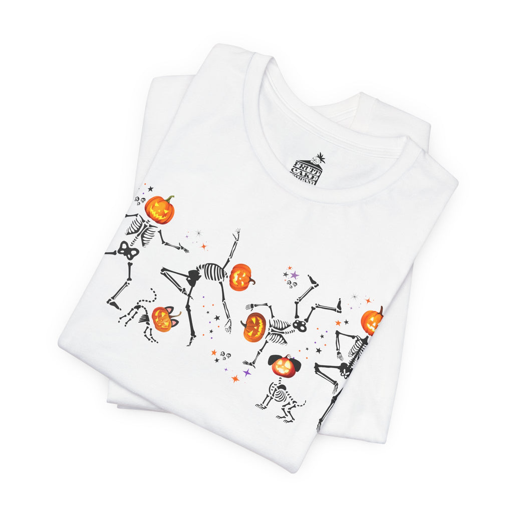 Dancing Skeletons with pumpkin heads Tshirt | Halloween Ultra Soft Bella Canva Tees