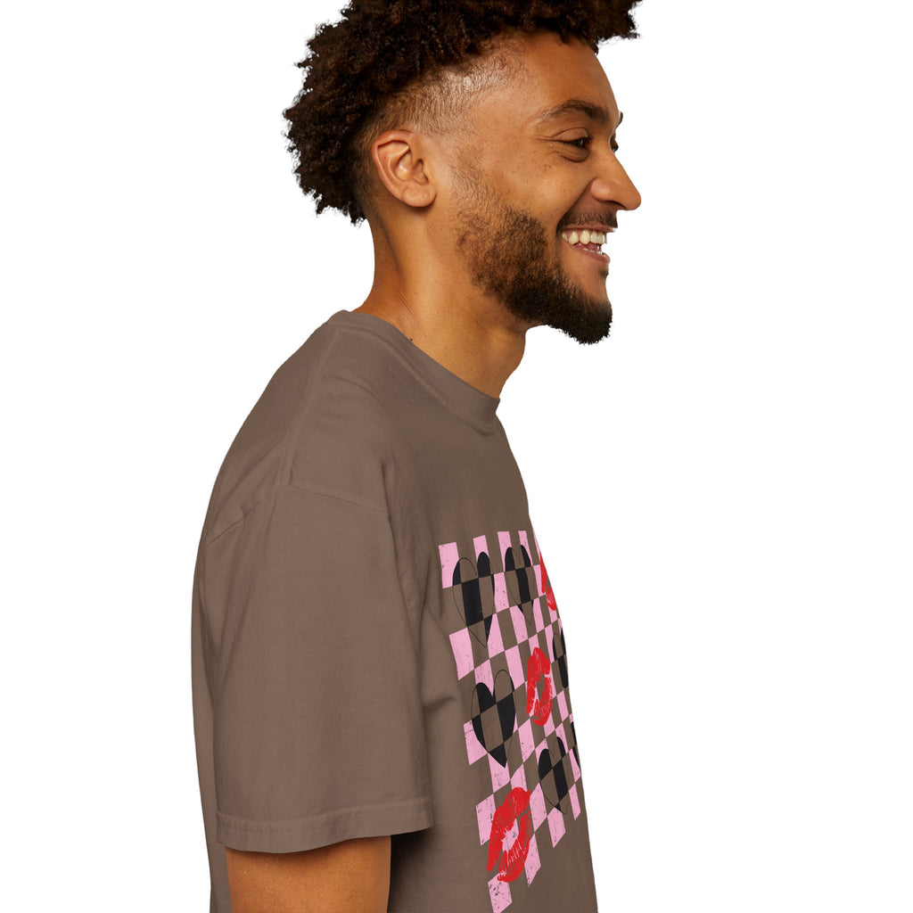 Tic-Tac-Toe Checkerboard Hearts and Valentine Lipstick Kisses T-Shirt