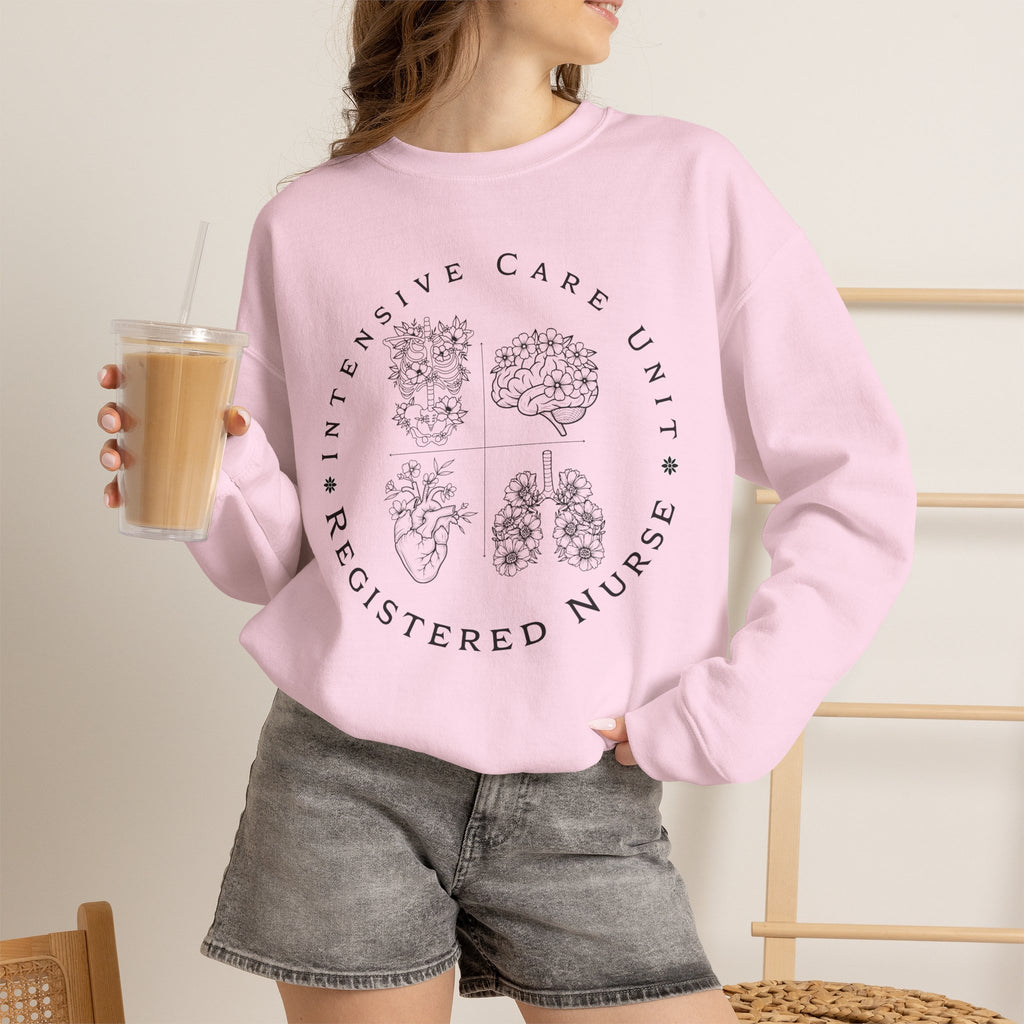Registered Nurse Crewneck Sweatshirt – Intensive Care Unit Floral Badge