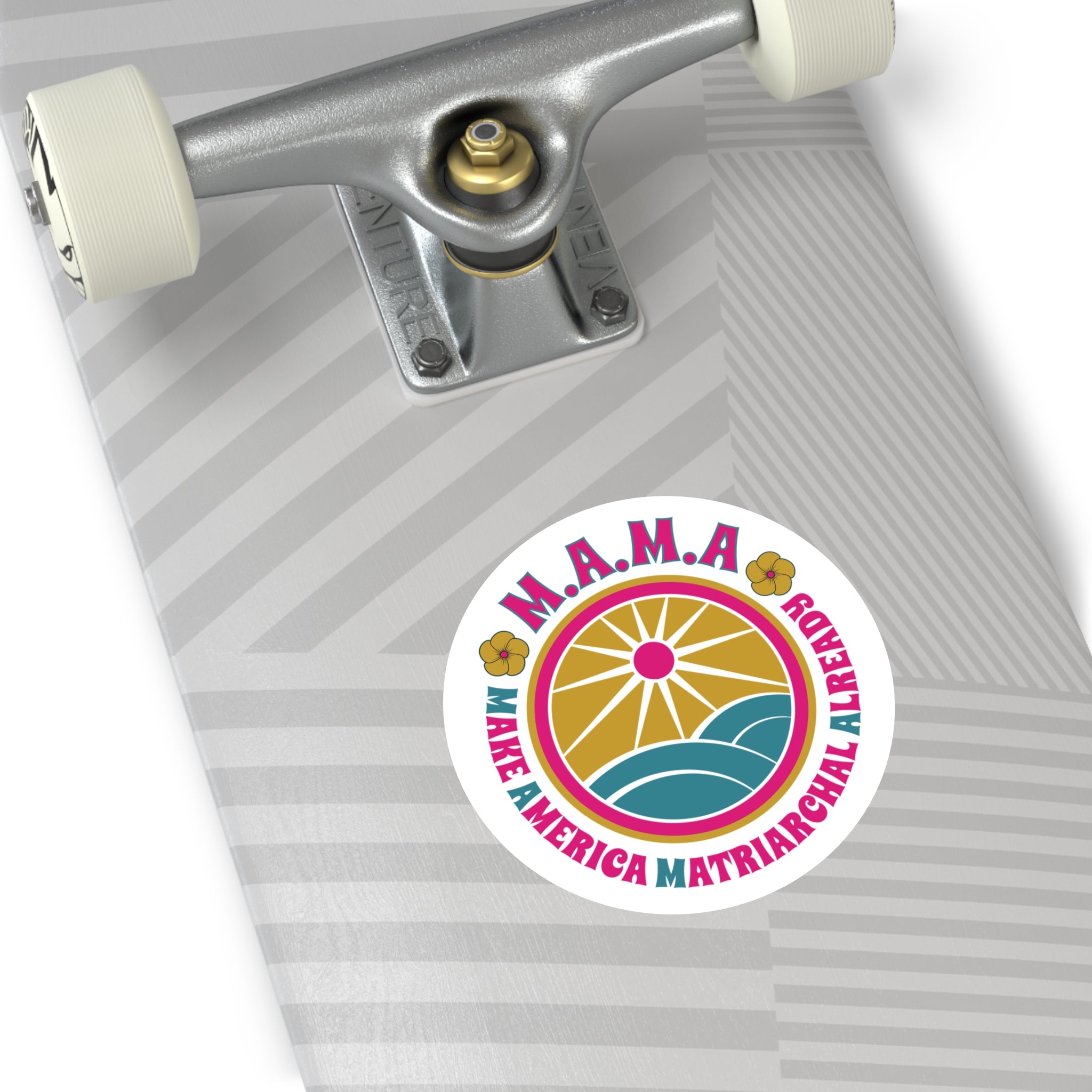 M.A.M.A. Round Sticker — "Make America Matriarchal Already" Retro Sunset Sticker (Indoor/Outdoor)