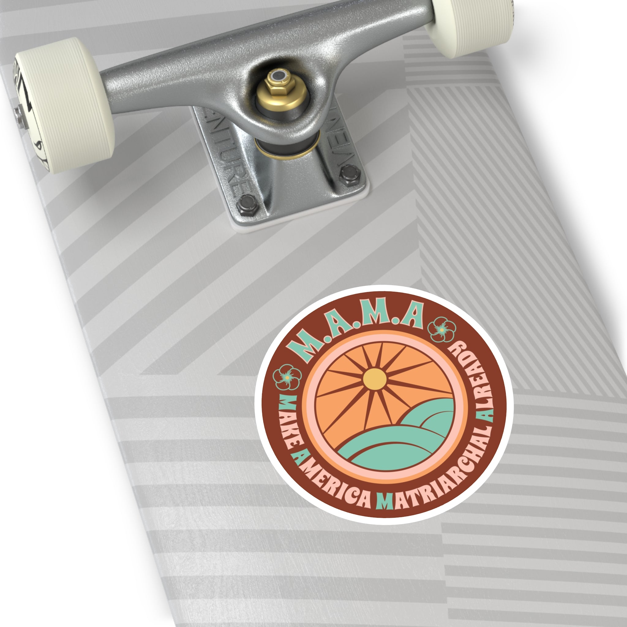 Earth M.A.M.A. Round Sticker — "Make America Matriarchal Already" Retro Sunset Sticker (Indoor/Outdoor)